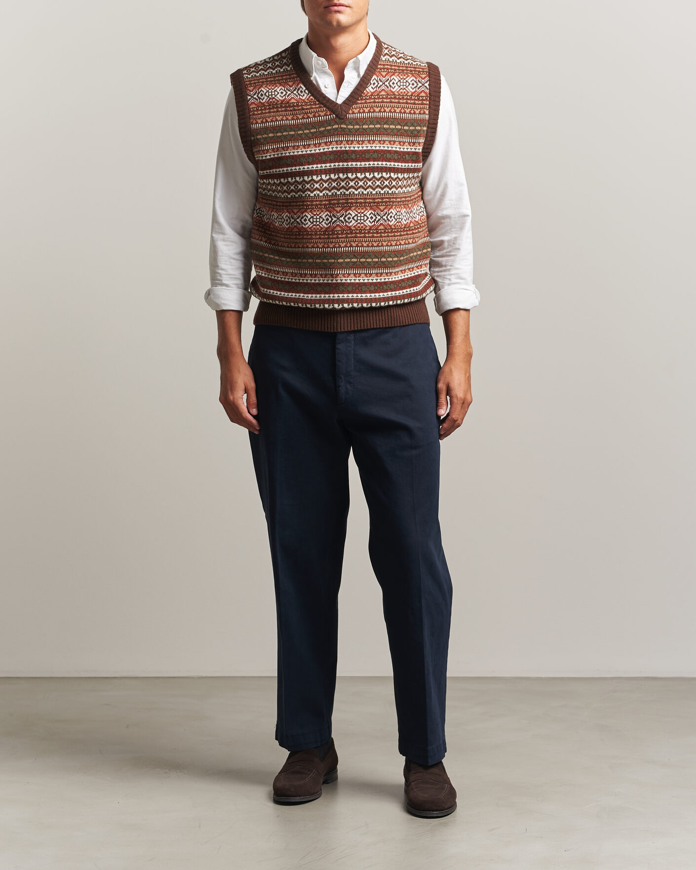 Heren | Truien | Morgano | Wool/Cashmere Fair Isle Knitted Vest Brown