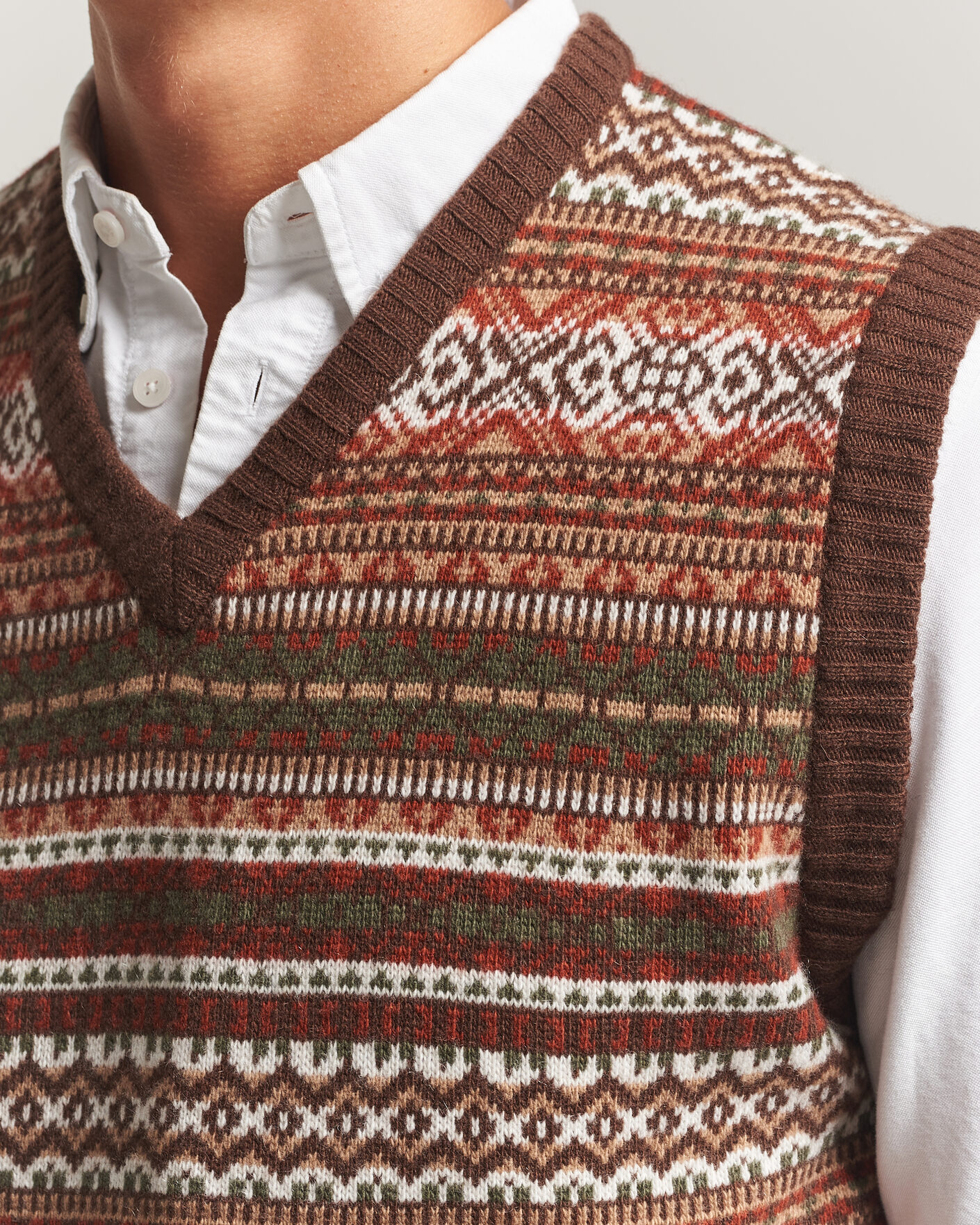 Heren | Truien | Morgano | Wool/Cashmere Fair Isle Knitted Vest Brown