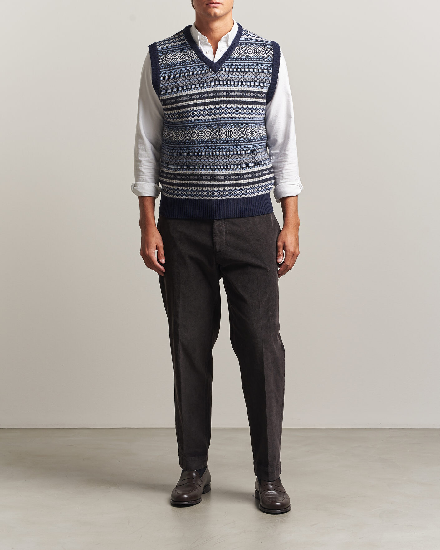 Heren | Truien | Morgano | Wool/Cashmere Fair Isle Knitted Vest Navy