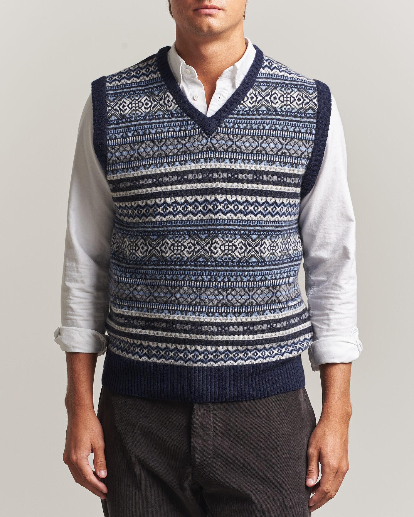 Heren | Truien | Morgano | Wool/Cashmere Fair Isle Knitted Vest Navy