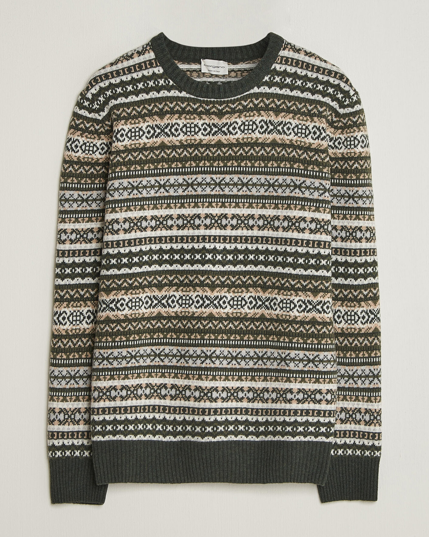 Heren | Truien | Morgano | Wool/Cashmere Fair Isle Knitted Crewneck Green