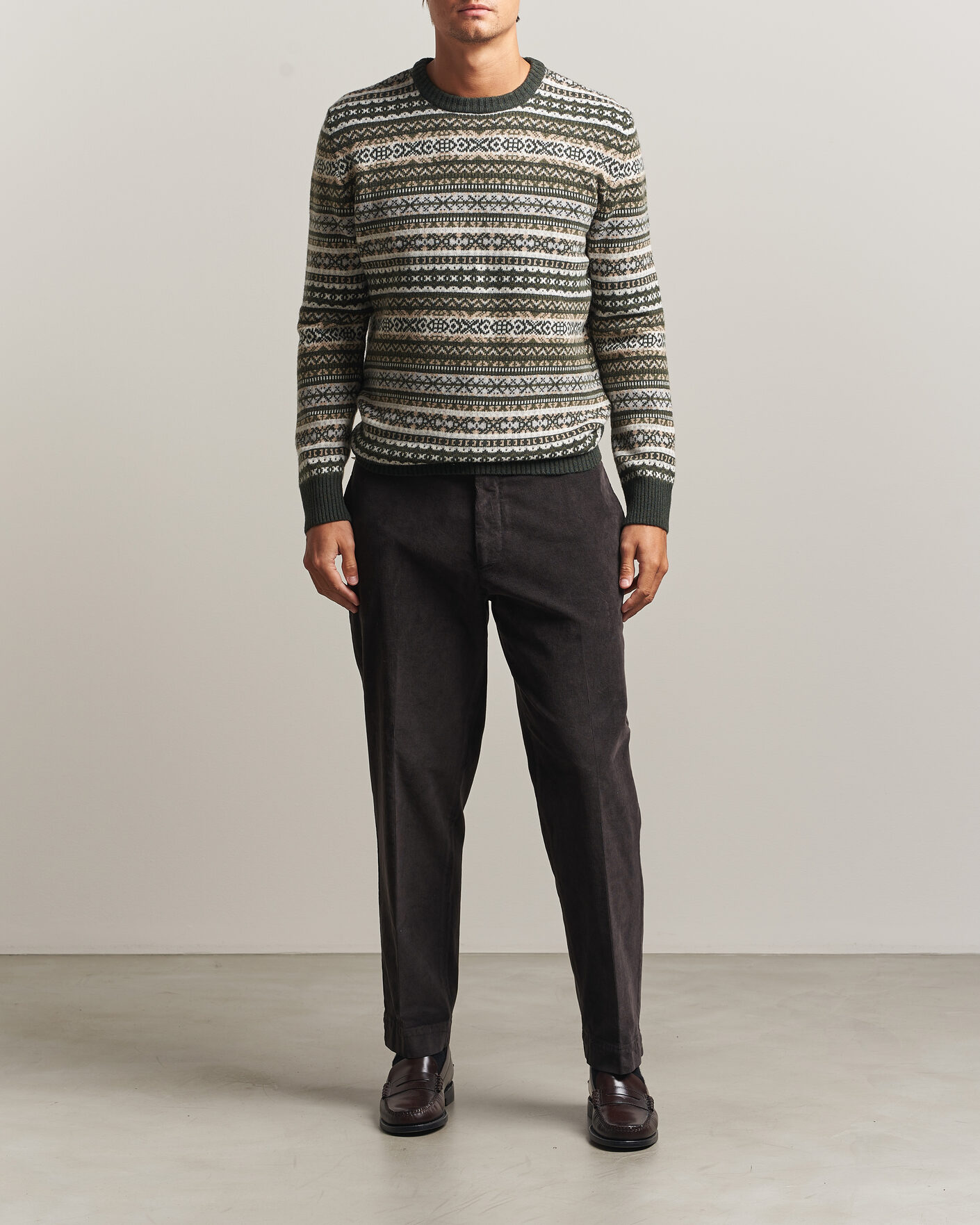 Heren | Truien | Morgano | Wool/Cashmere Fair Isle Knitted Crewneck Green