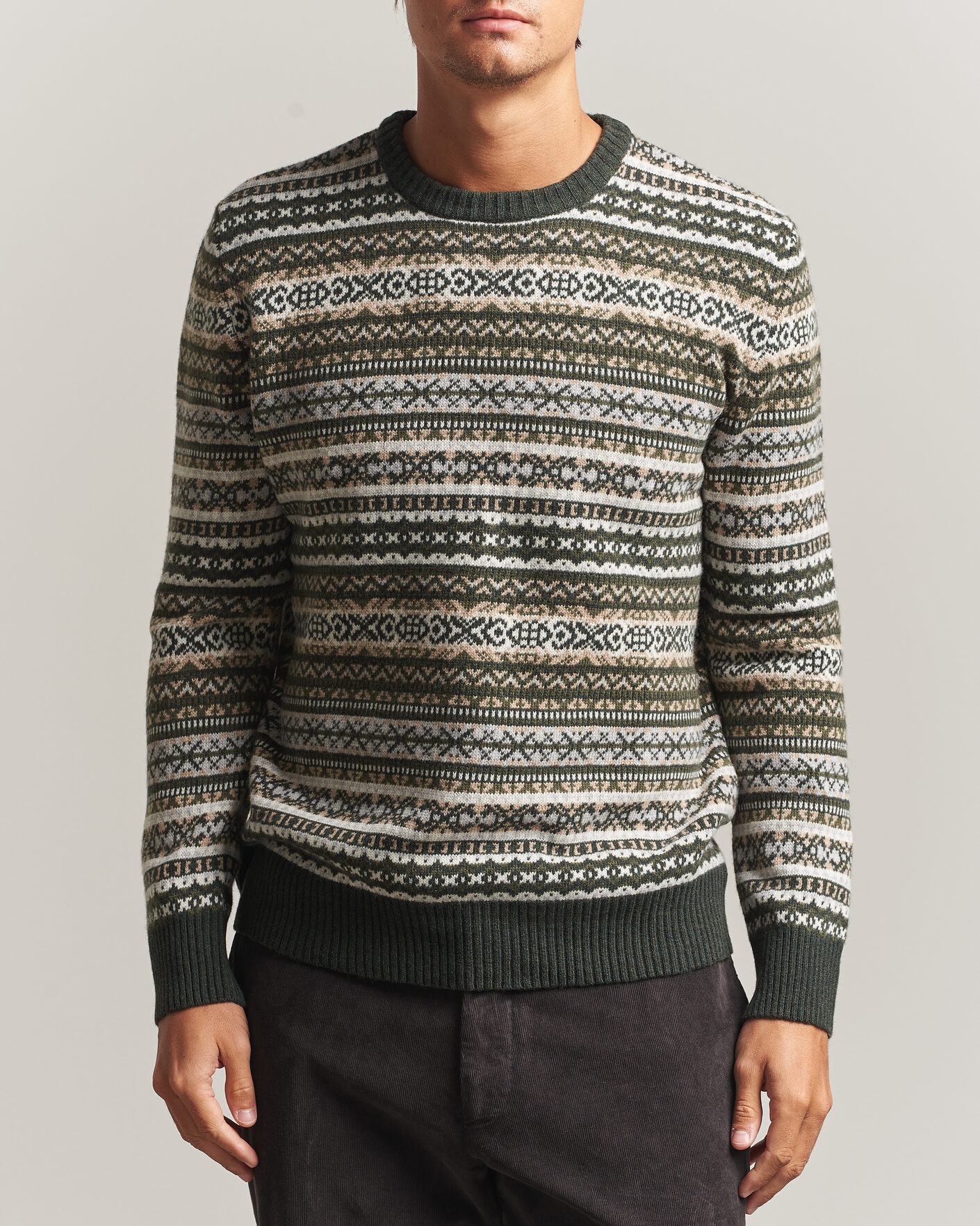 Heren | Truien | Morgano | Wool/Cashmere Fair Isle Knitted Crewneck Green
