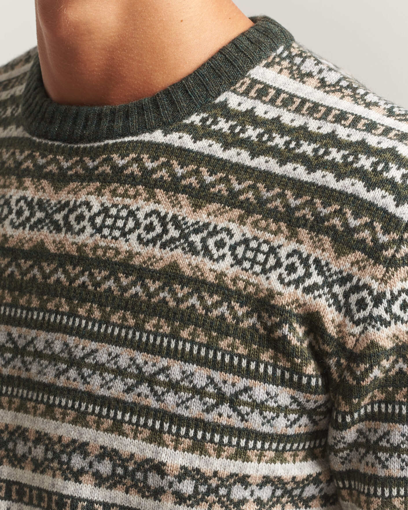 Heren | Truien | Morgano | Wool/Cashmere Fair Isle Knitted Crewneck Green