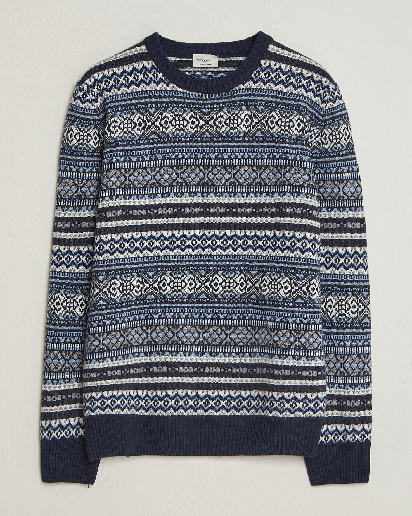 Heren | Truien | Morgano | Wool/Cashmere Fair Isle Knitted Crewneck Navy