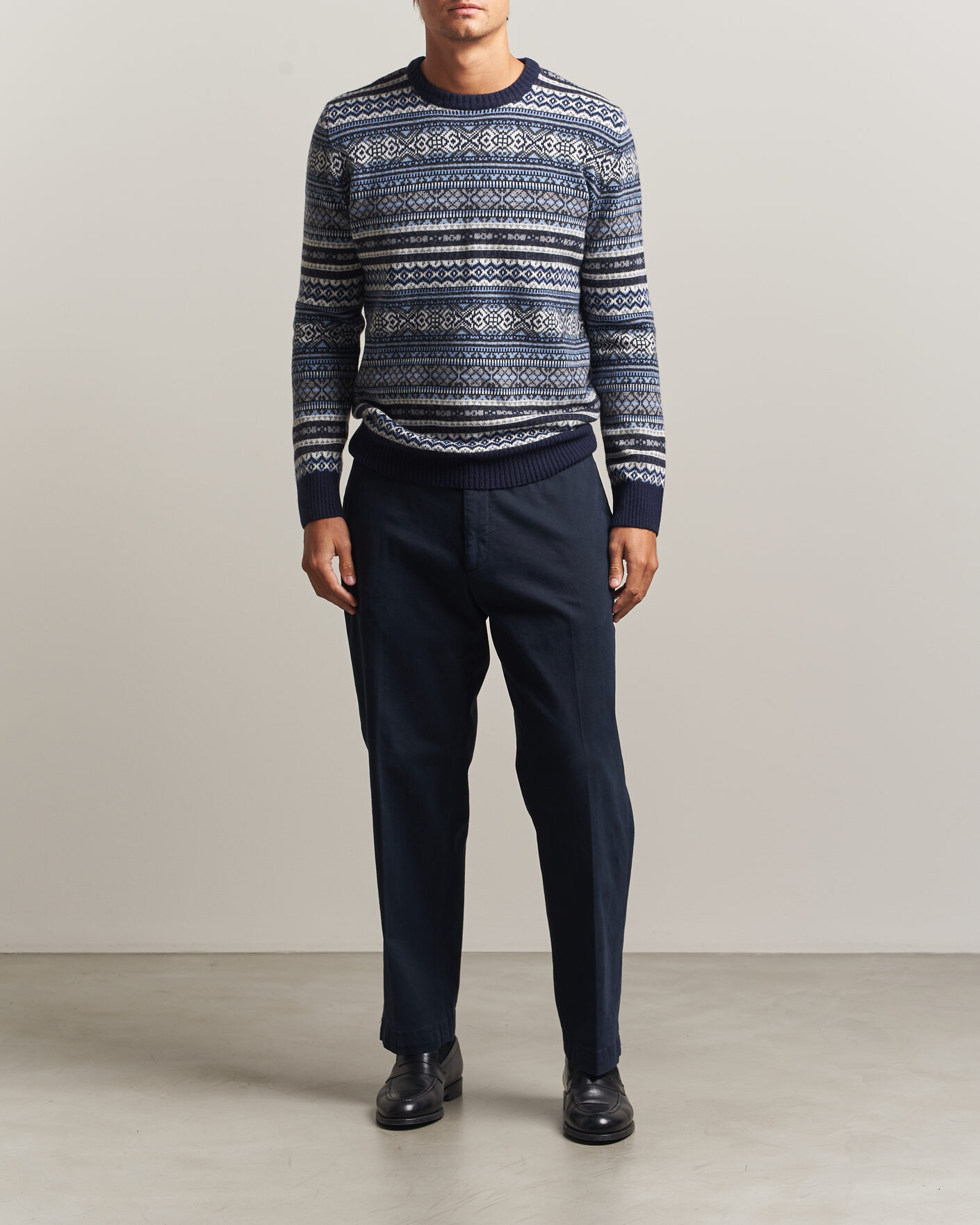 Heren | Truien | Morgano | Wool/Cashmere Fair Isle Knitted Crewneck Navy