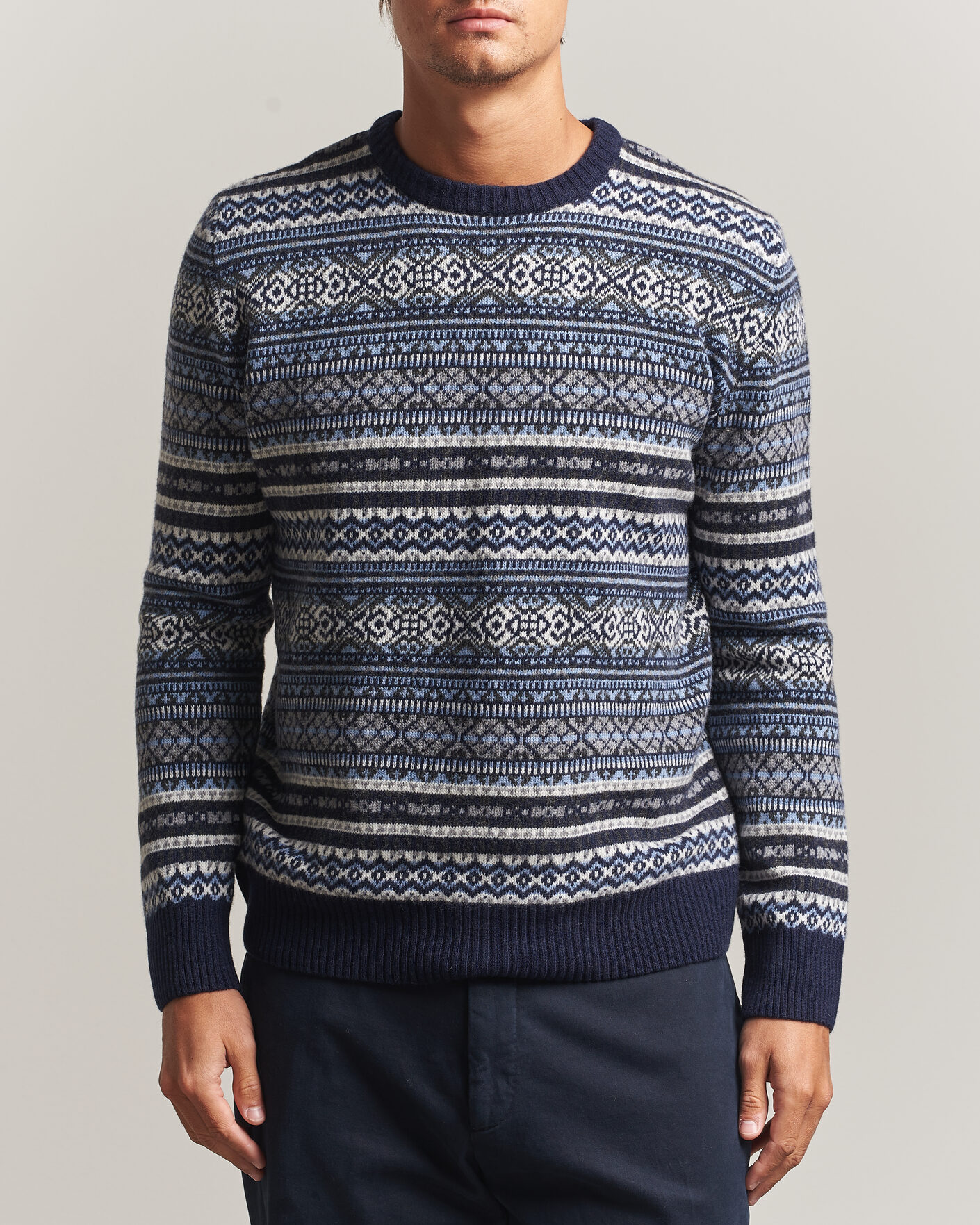 Heren | Truien | Morgano | Wool/Cashmere Fair Isle Knitted Crewneck Navy