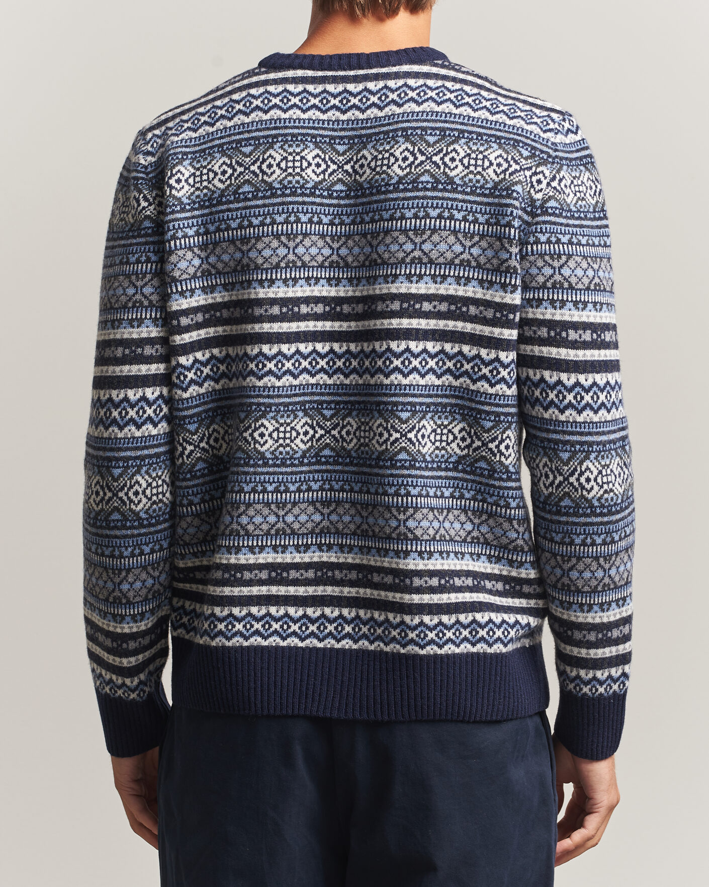 Heren | Truien | Morgano | Wool/Cashmere Fair Isle Knitted Crewneck Navy