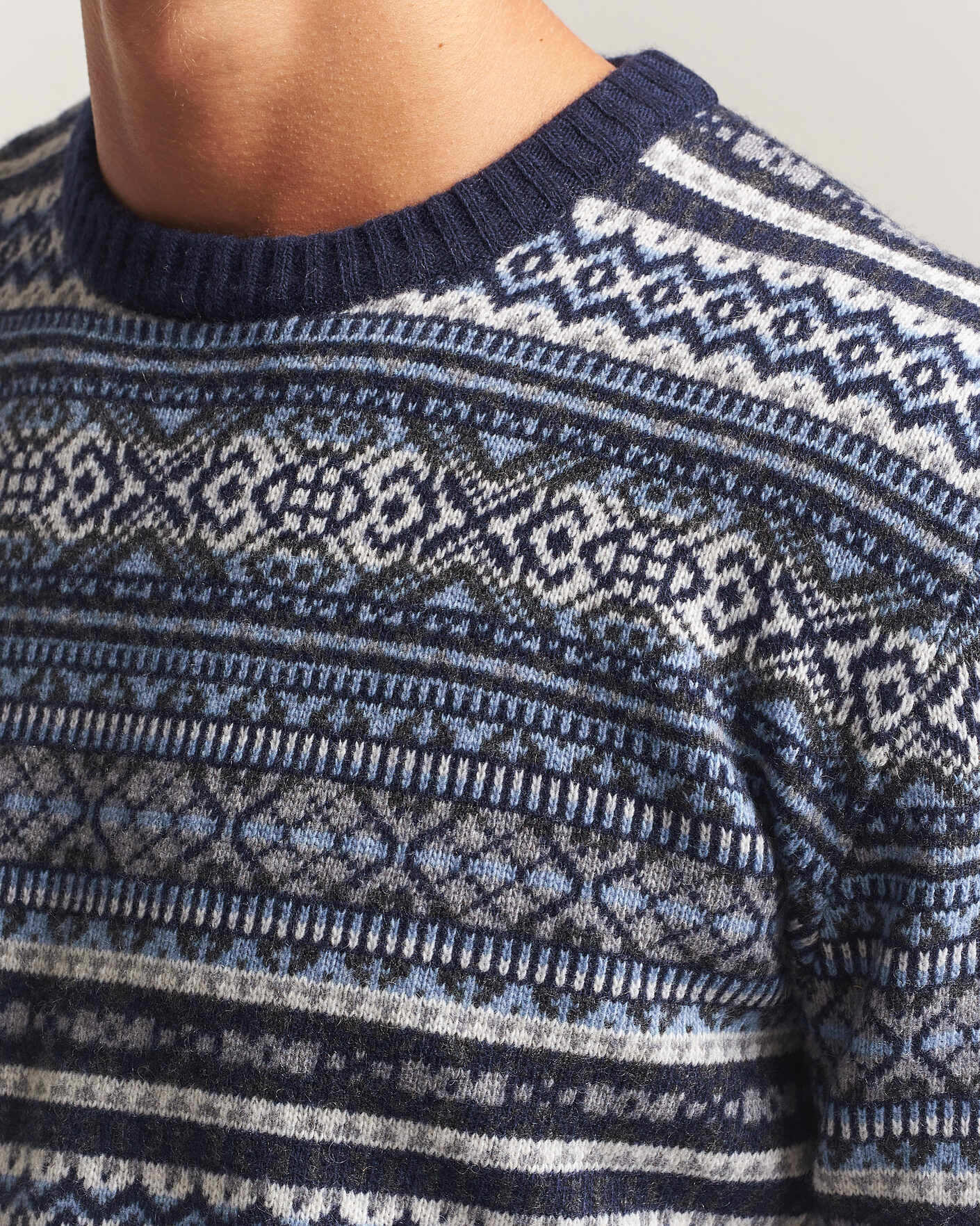 Heren | Truien | Morgano | Wool/Cashmere Fair Isle Knitted Crewneck Navy