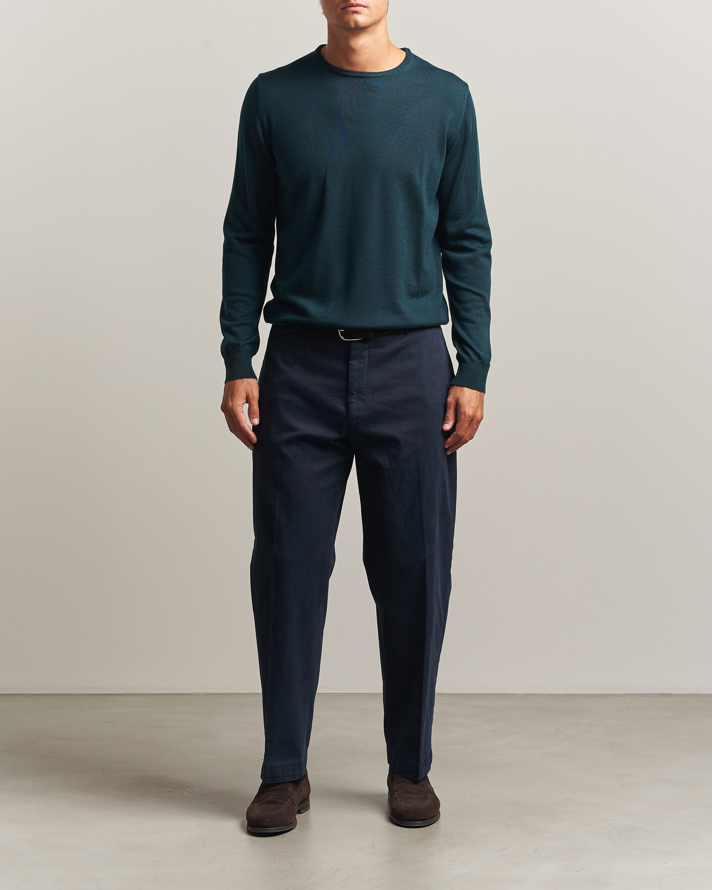 Heren | Truien | Morgano | Extra Fine Merino Wool Crewneck Bottle Green