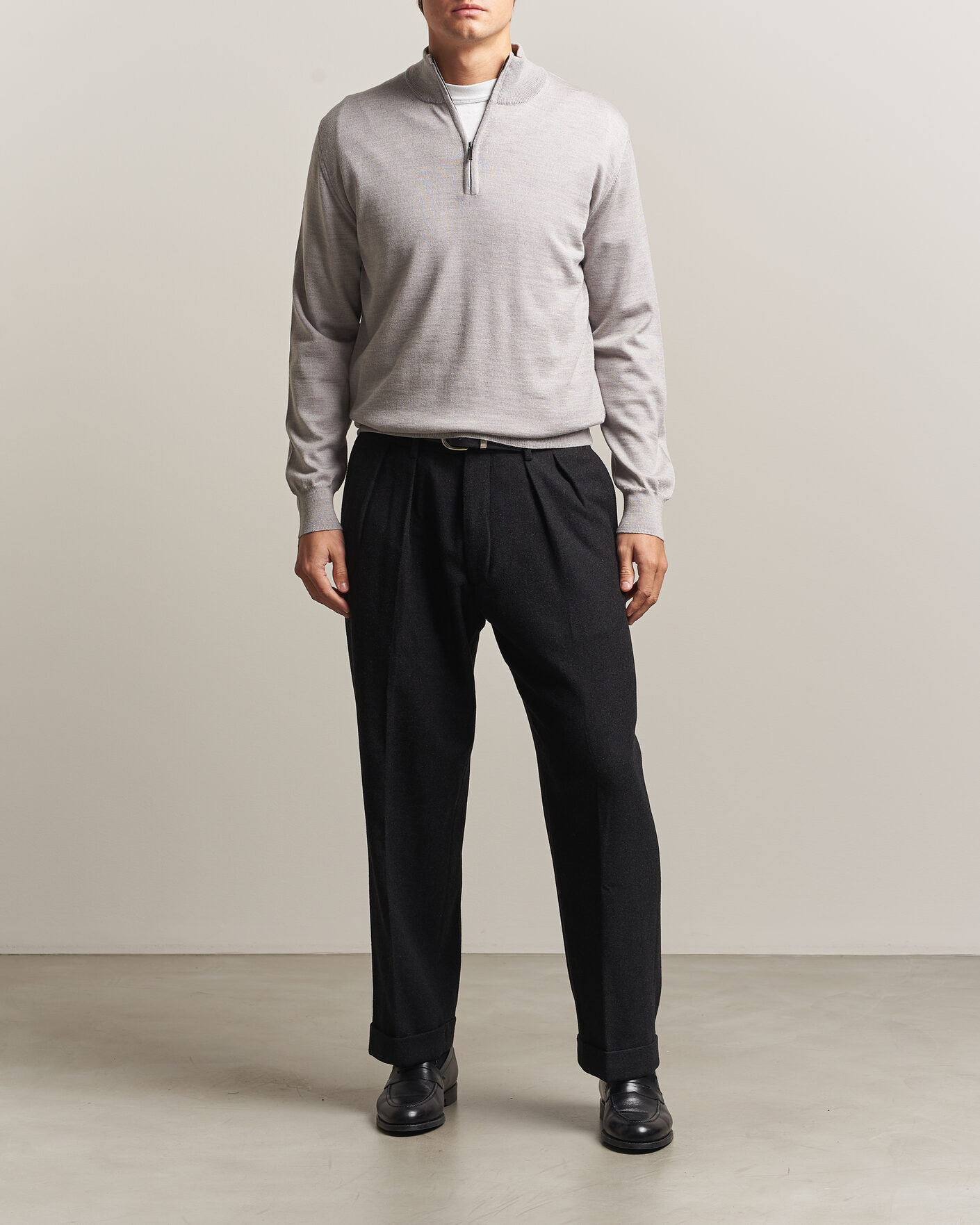 Heren | Truien | Morgano | Extra Fine Merino Wool Half-Zip Light Grey