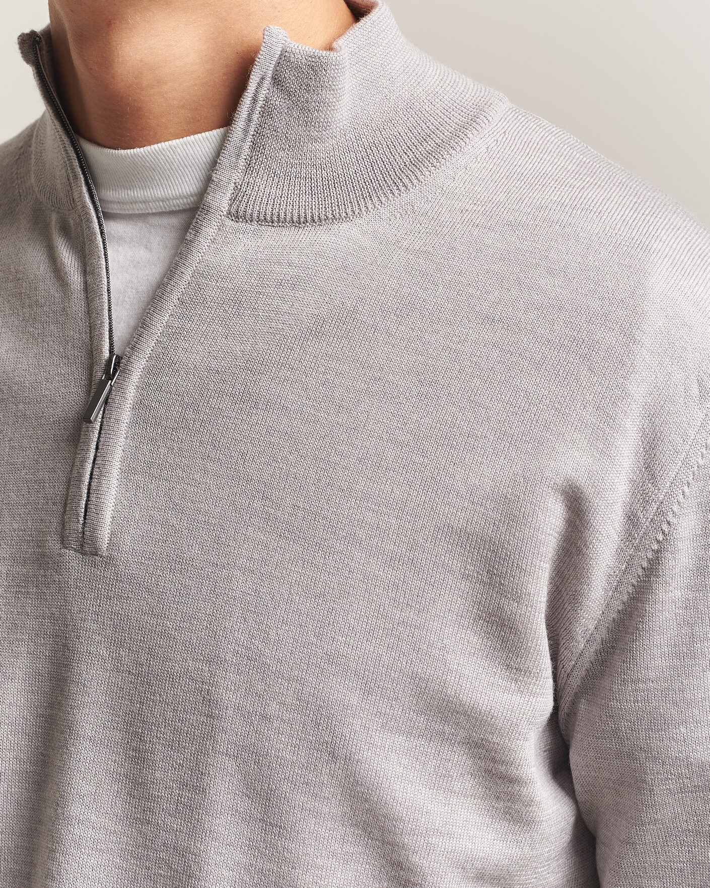 Heren | Truien | Morgano | Extra Fine Merino Wool Half-Zip Light Grey