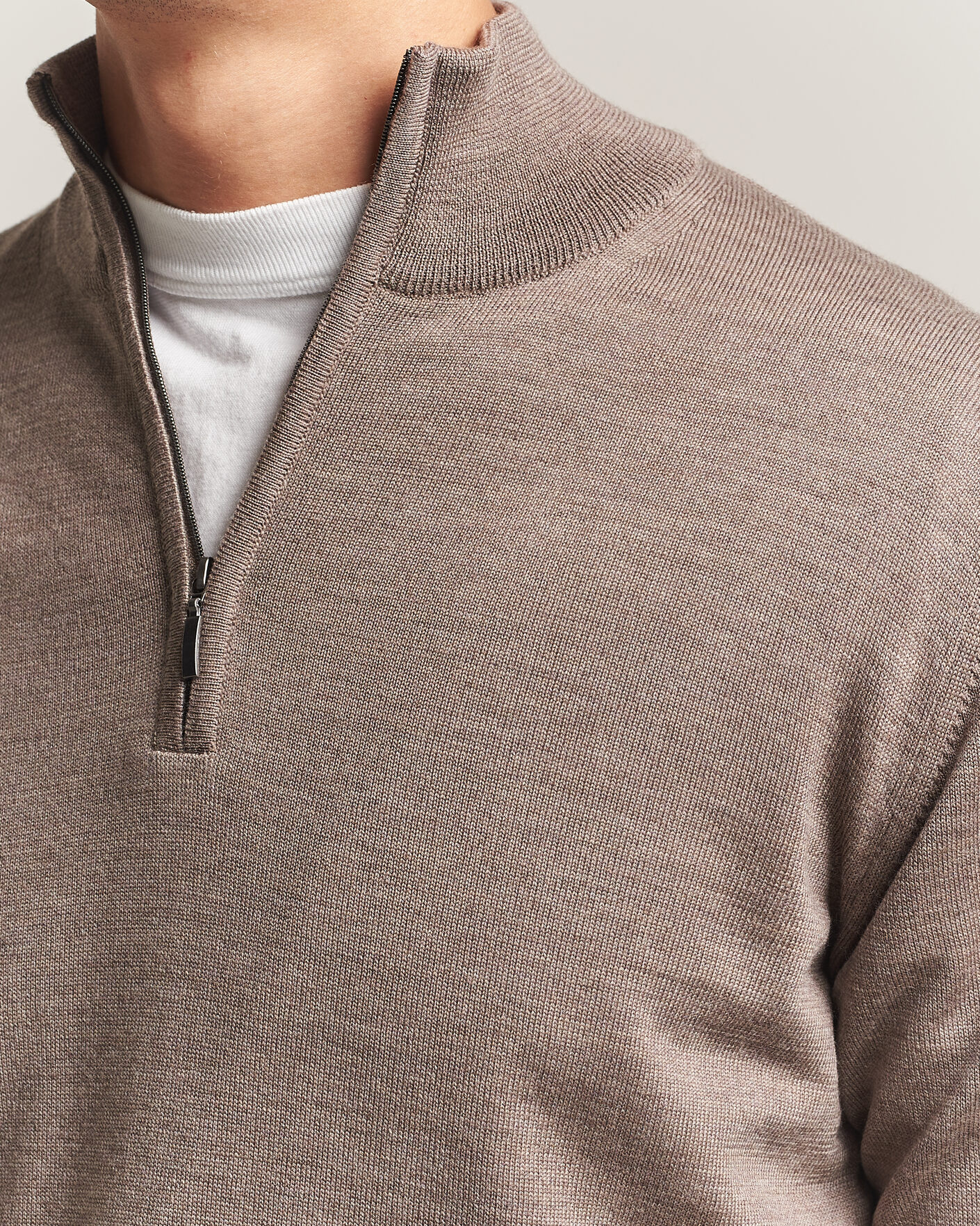Heren | Truien | Morgano | Extra Fine Merino Wool Half-Zip Mid Brown