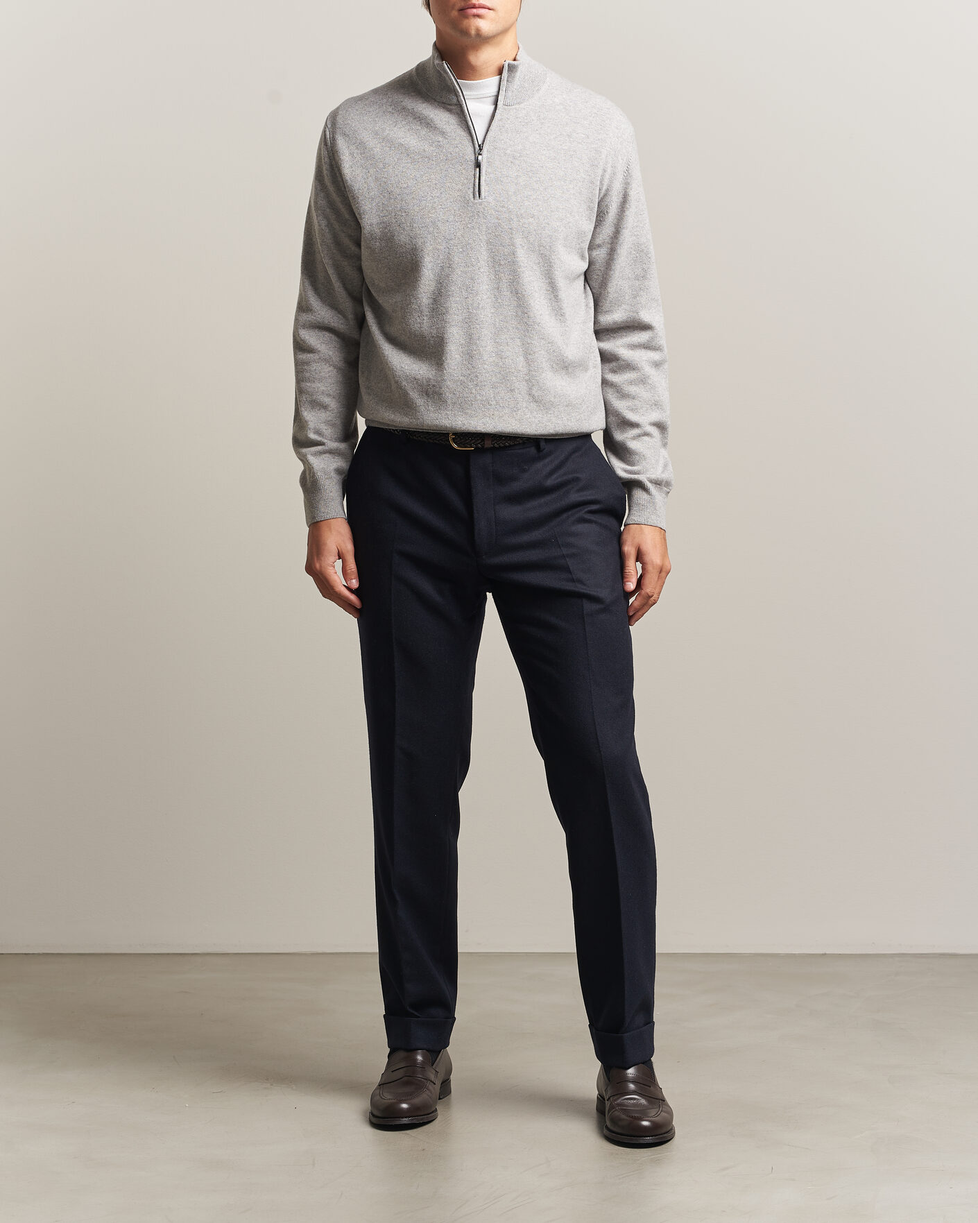 Heren | Truien | Morgano | Wool/Cashmere Half-Zip Mid Grey