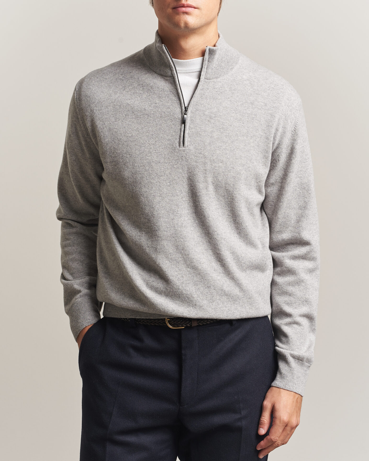 Heren | Truien | Morgano | Wool/Cashmere Half-Zip Mid Grey