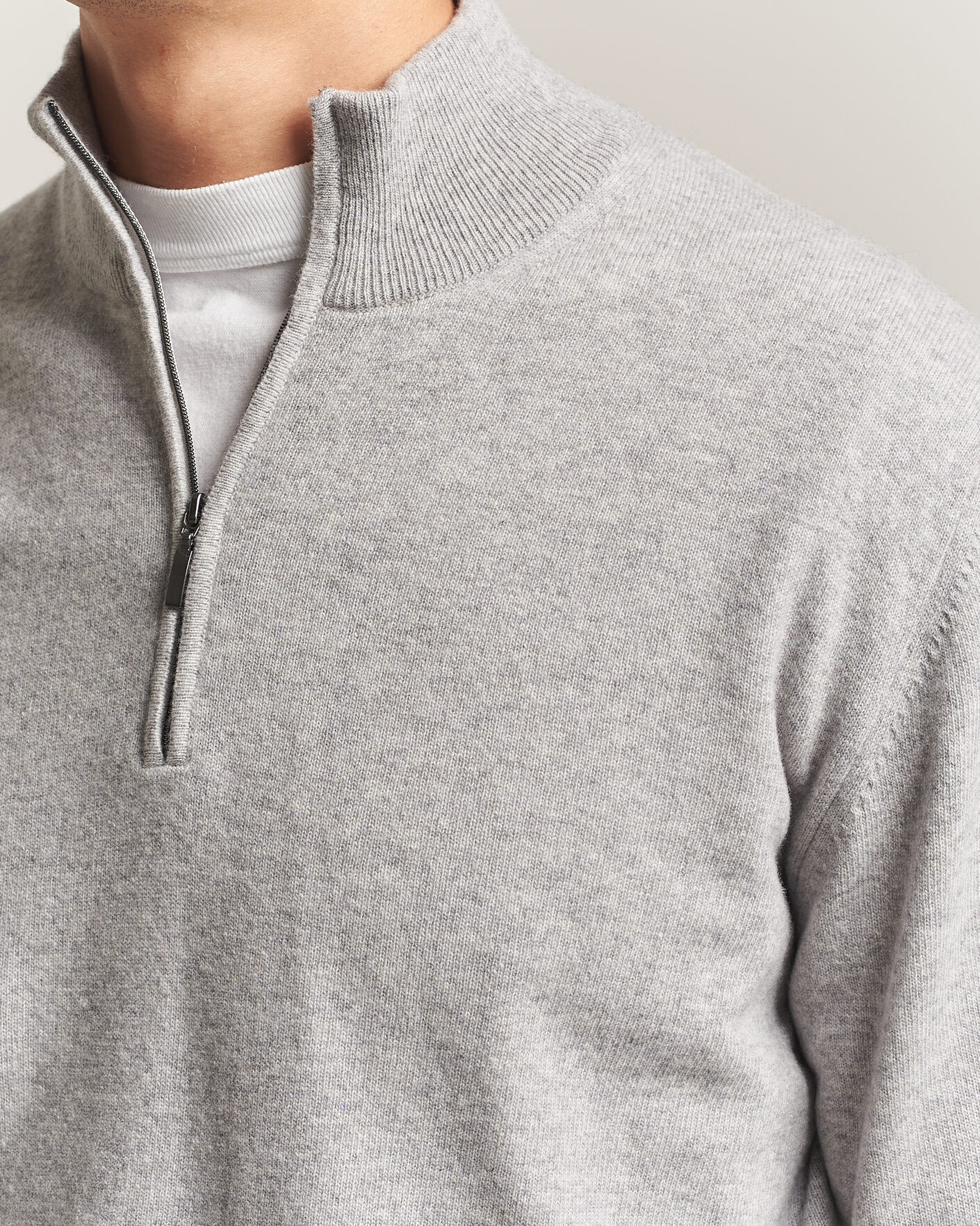 Heren | Truien | Morgano | Wool/Cashmere Half-Zip Mid Grey