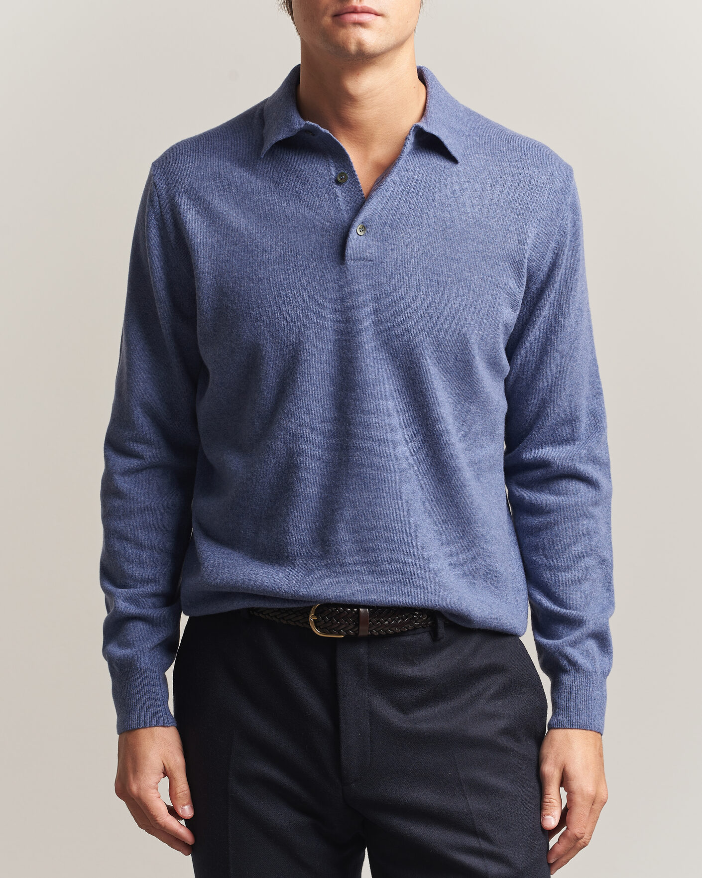 Heren | Truien | Morgano | Wool/Cashmere Polo Mid Blue