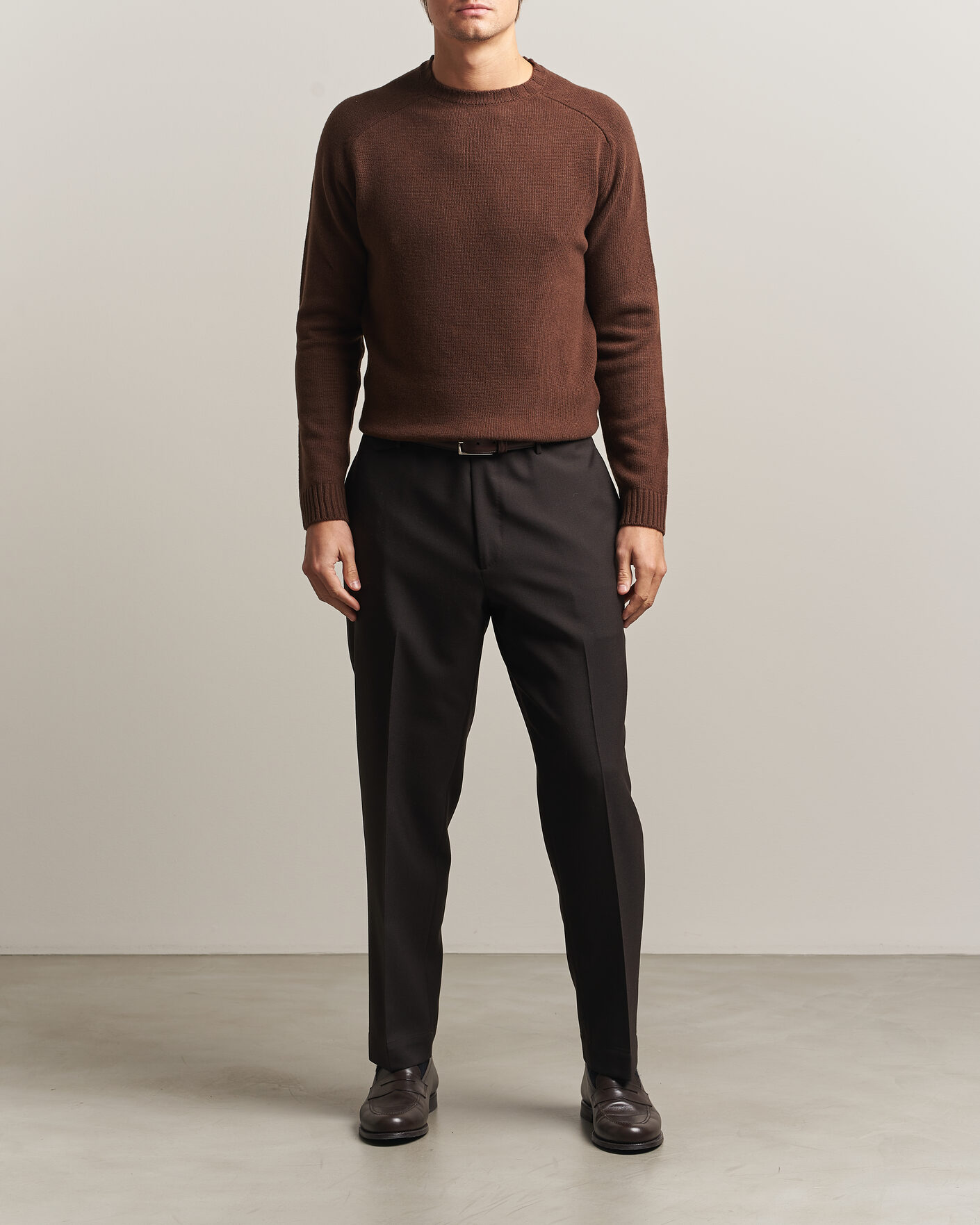 Heren | Truien | Morgano | Heavy Knitted Wool/Cashmere Crewneck Dark Brown