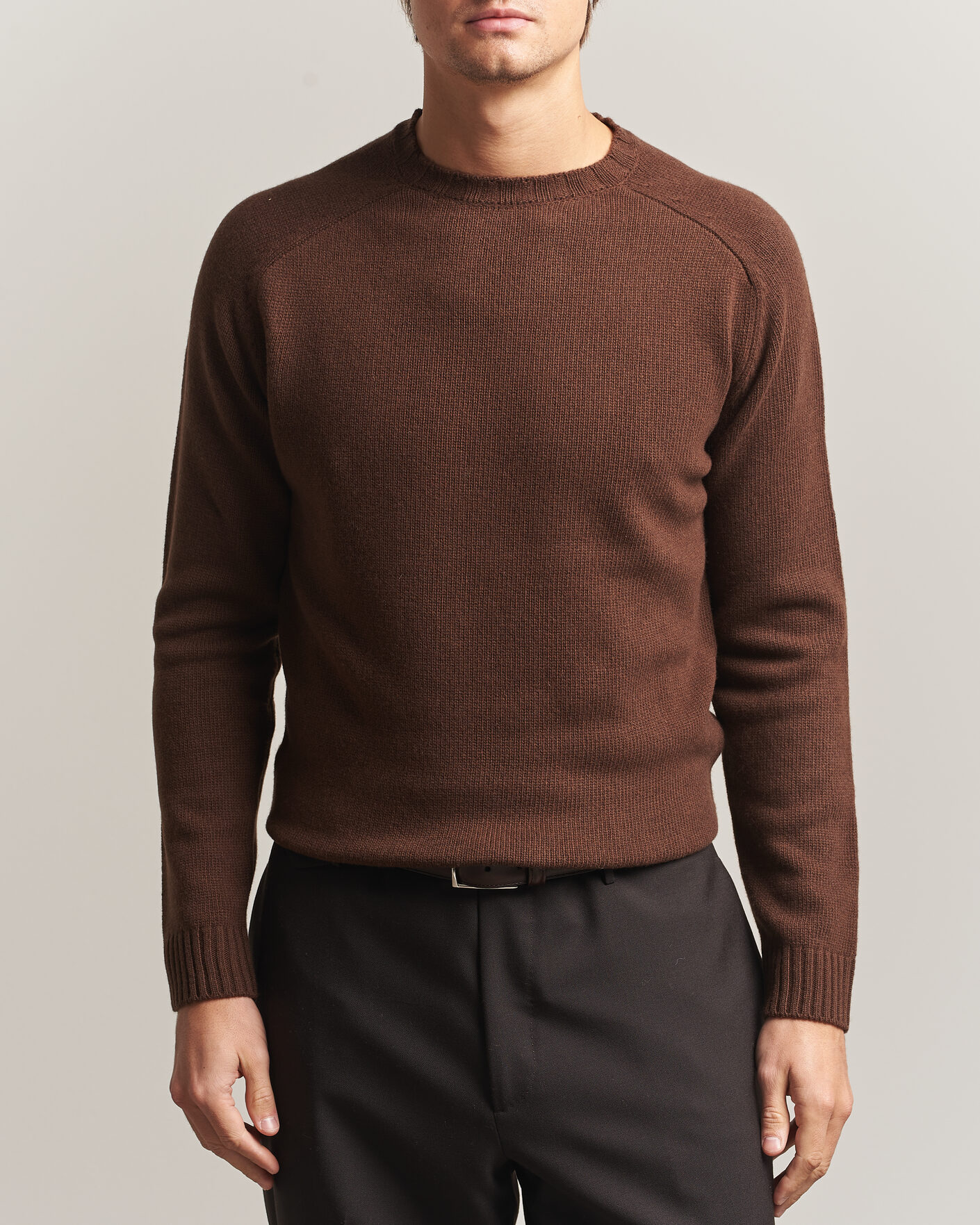 Heren | Truien | Morgano | Heavy Knitted Wool/Cashmere Crewneck Dark Brown