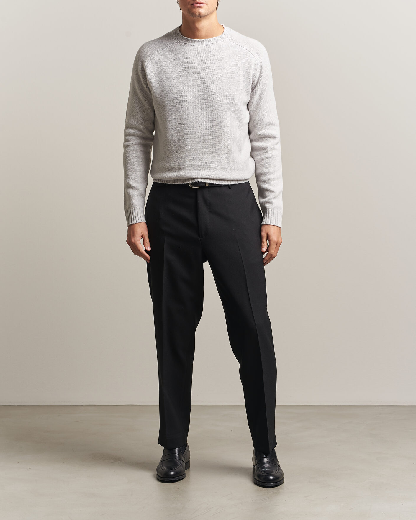 Heren | Truien | Morgano | Heavy Knitted Wool/Cashmere Crewneck Light Grey