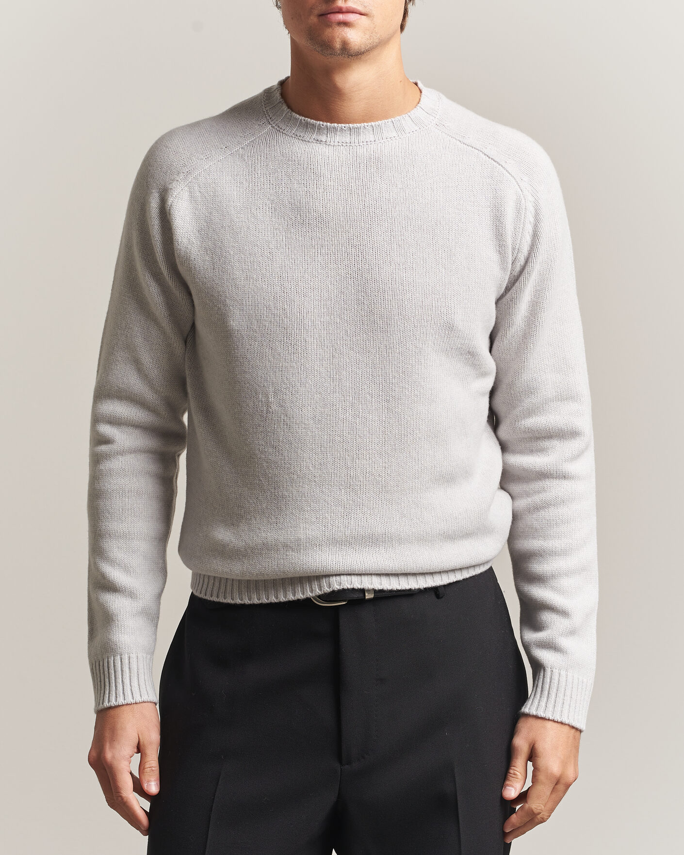 Heren | Truien | Morgano | Heavy Knitted Wool/Cashmere Crewneck Light Grey