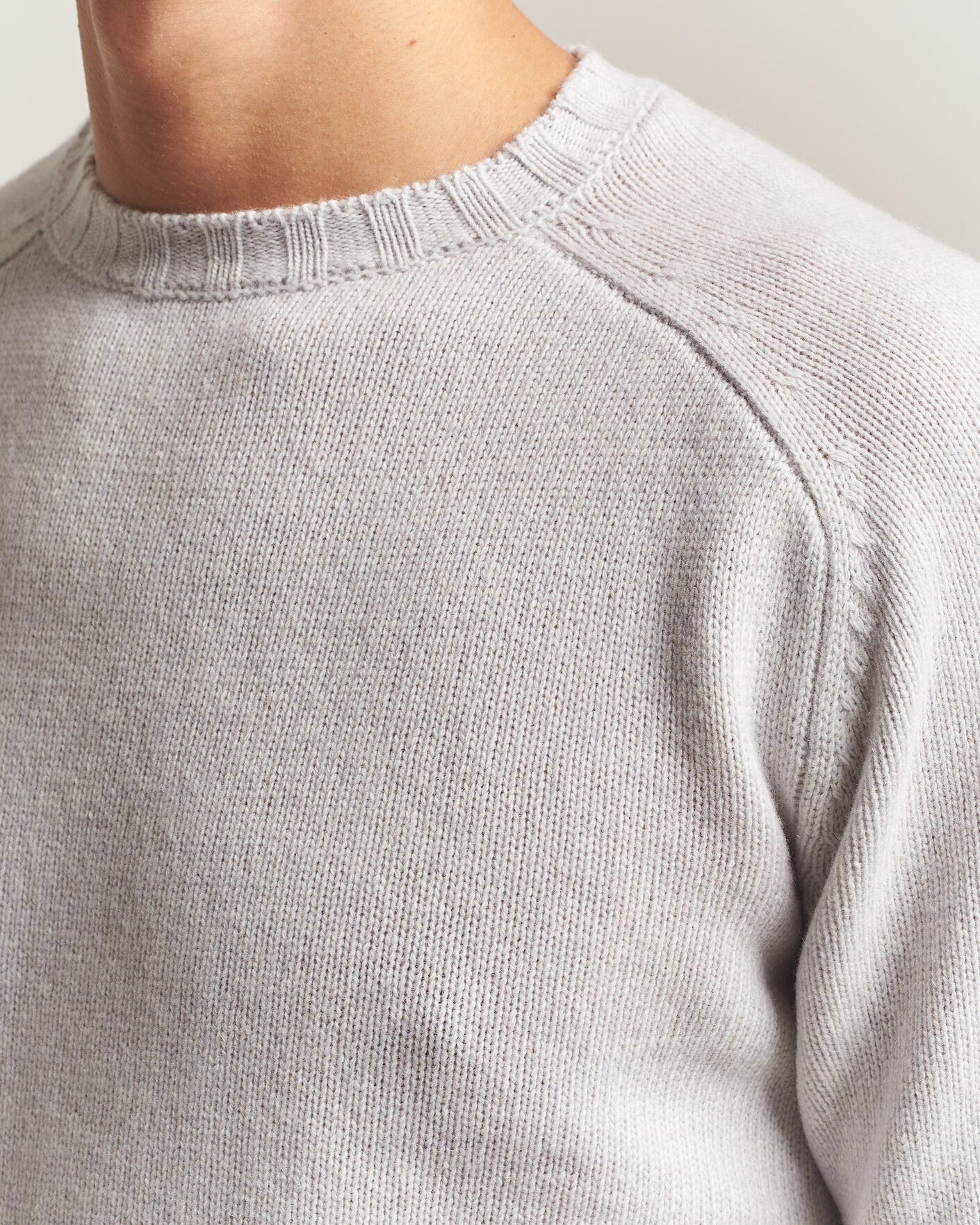 Heren | Truien | Morgano | Heavy Knitted Wool/Cashmere Crewneck Light Grey