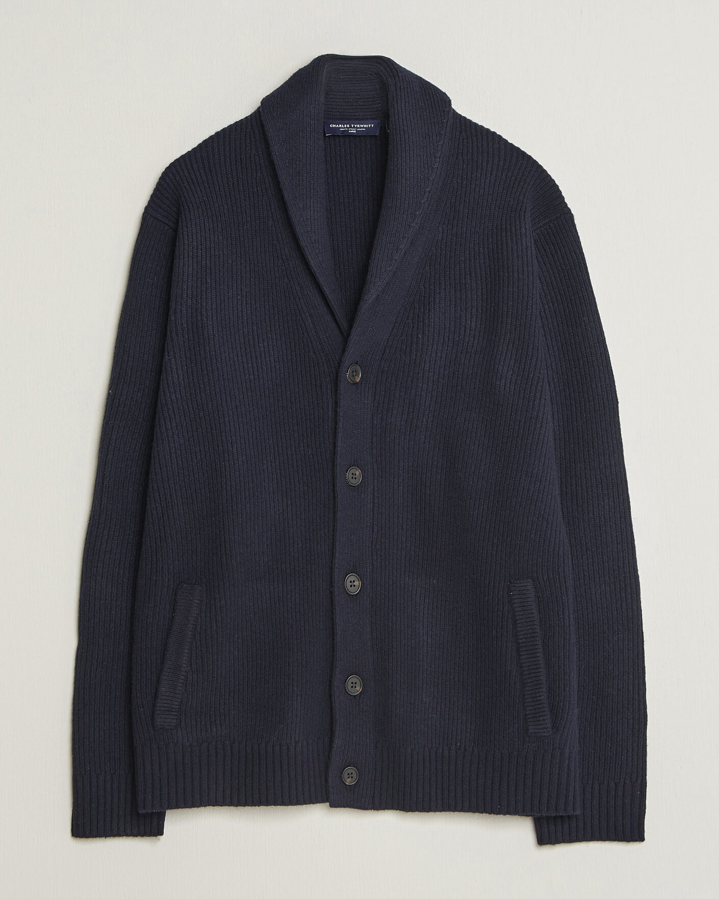 Heren | Truien | Charles Tyrwhitt | Chunky Merino Shawl Neck Cardigan Navy