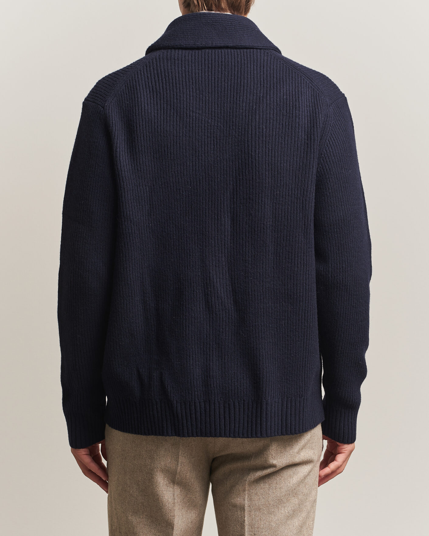 Heren | Truien | Charles Tyrwhitt | Chunky Merino Shawl Neck Cardigan Navy