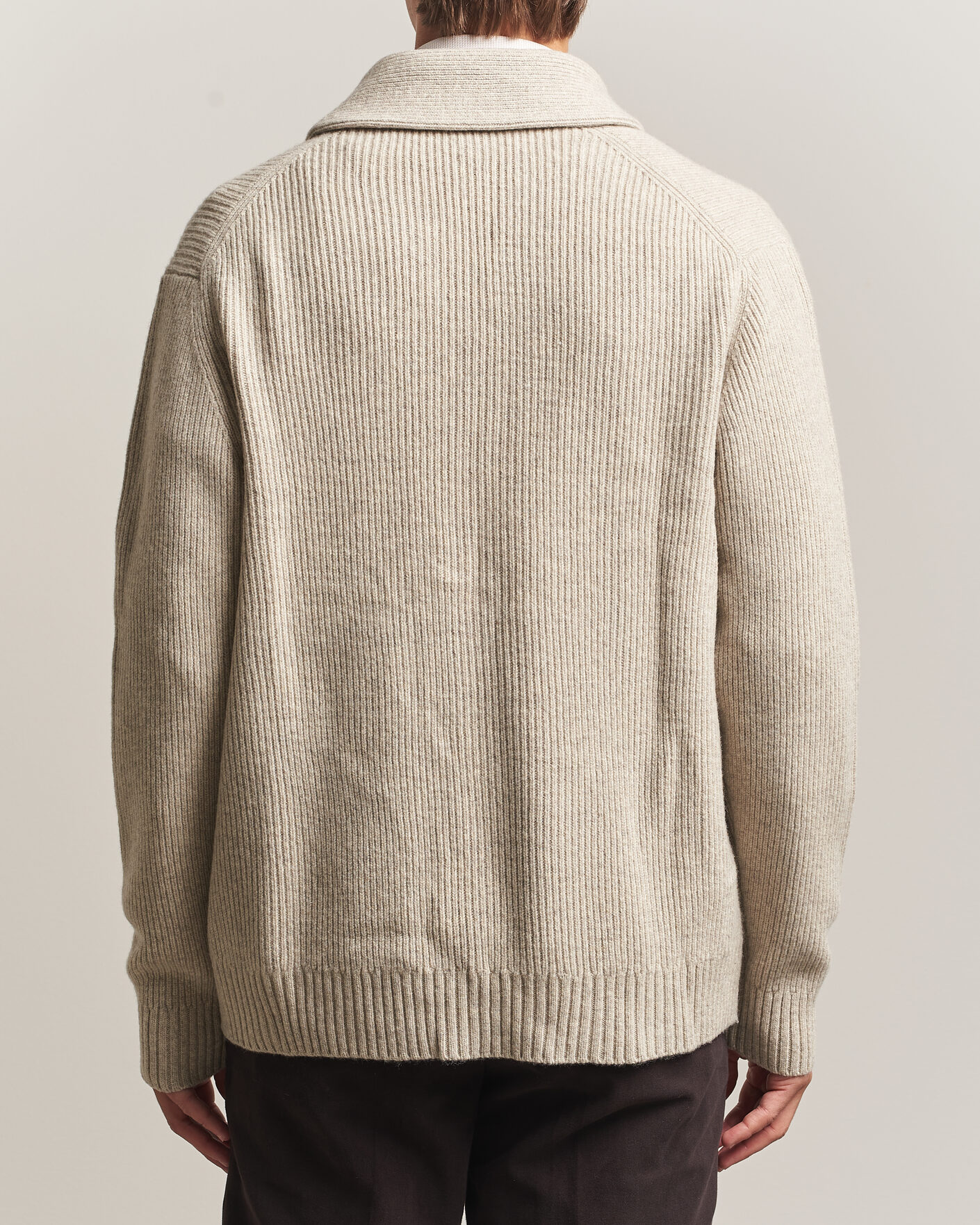 Heren | Truien | Charles Tyrwhitt | Chunky Merino Shawl Neck Cardigan Oat