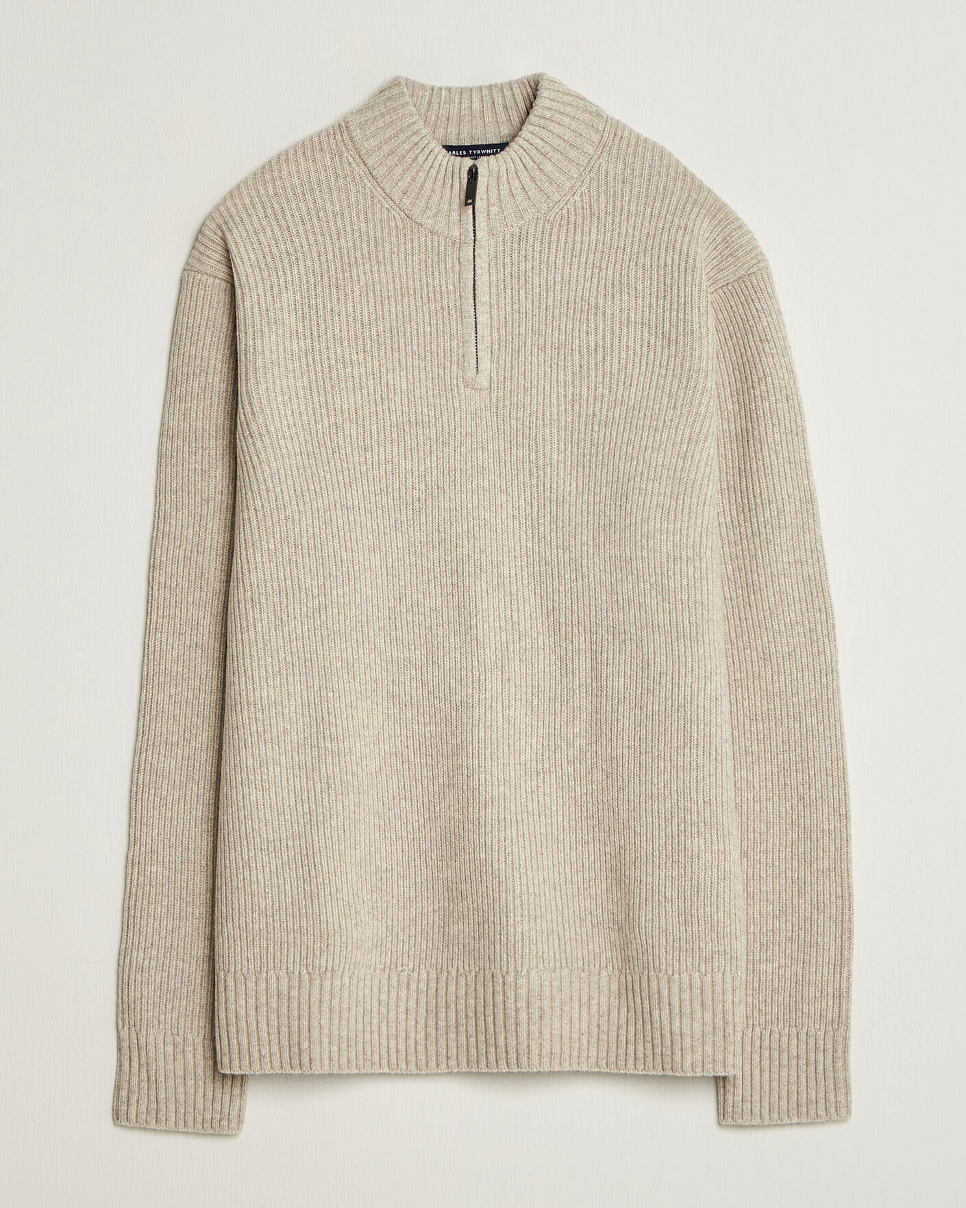 Heren | Truien | Charles Tyrwhitt | Chunky Merino Zip Neck Oat