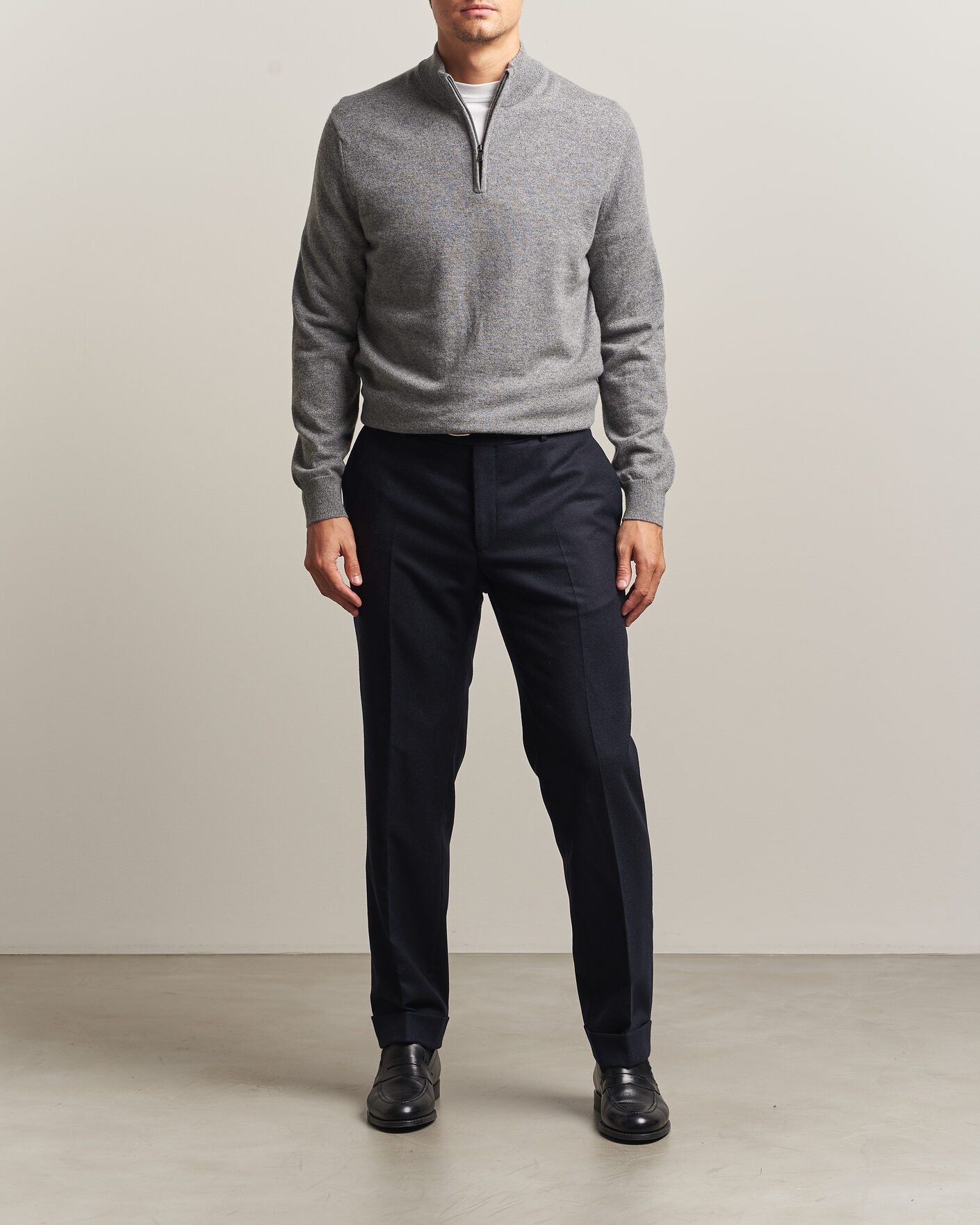 Heren | Truien | Charles Tyrwhitt | Pure Cashmere Zip Neck Jumper Grey