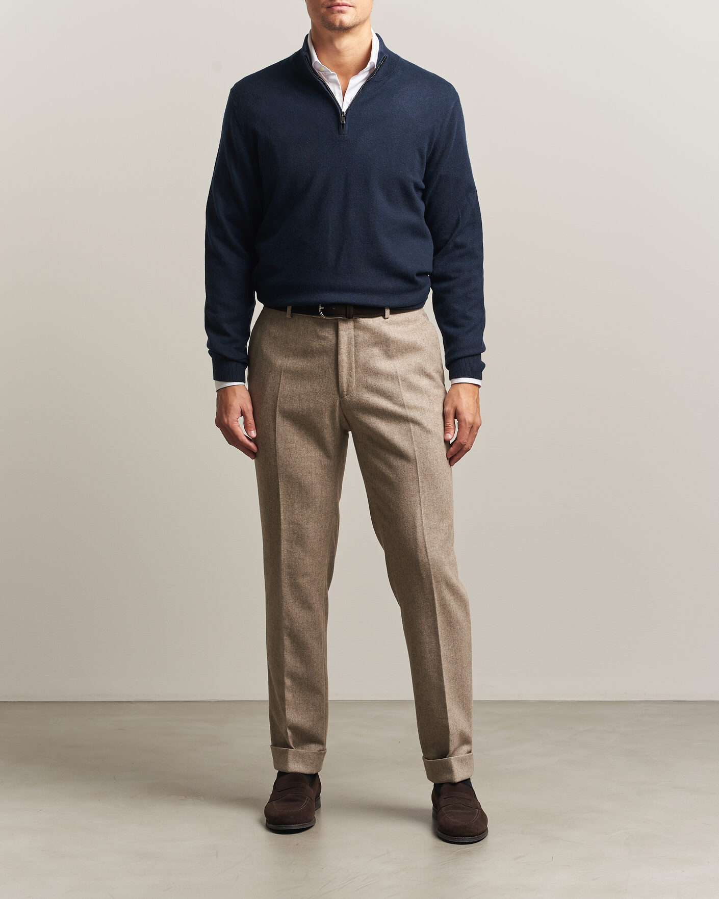 Heren | Truien | Charles Tyrwhitt | Pure Cashmere Zip Neck Jumper Navy