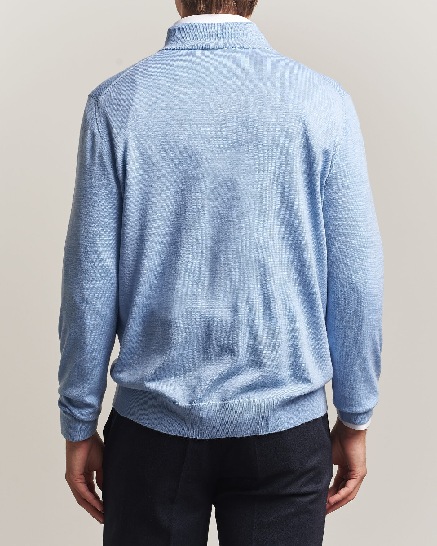 Heren | Truien | Charles Tyrwhitt | Pure Merino Zip Neck Jumper Cornflower Blue