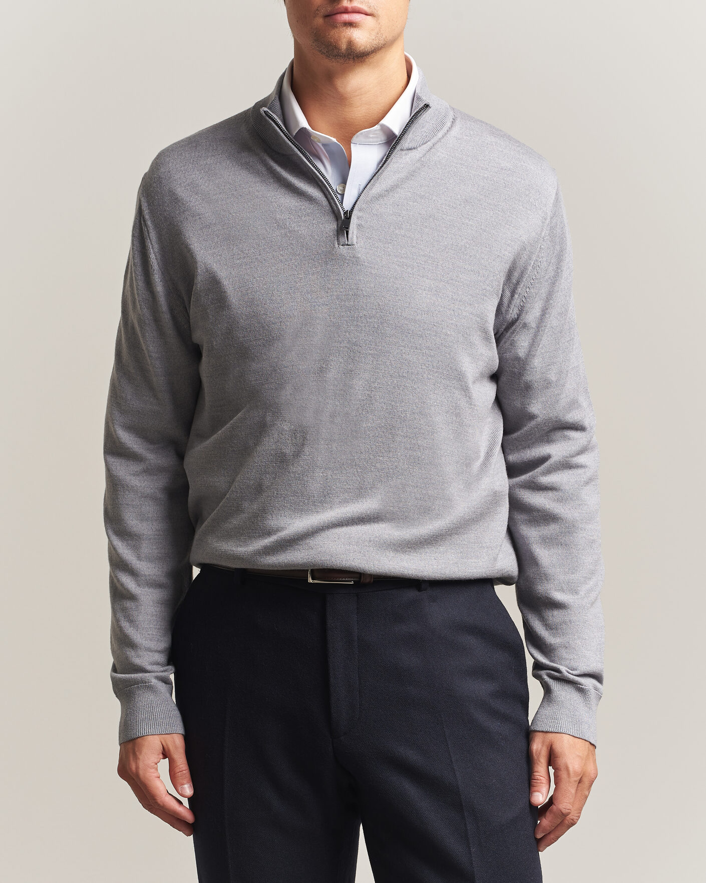 Heren | Truien | Charles Tyrwhitt | Pure Merino Zip Neck Jumper Light Grey