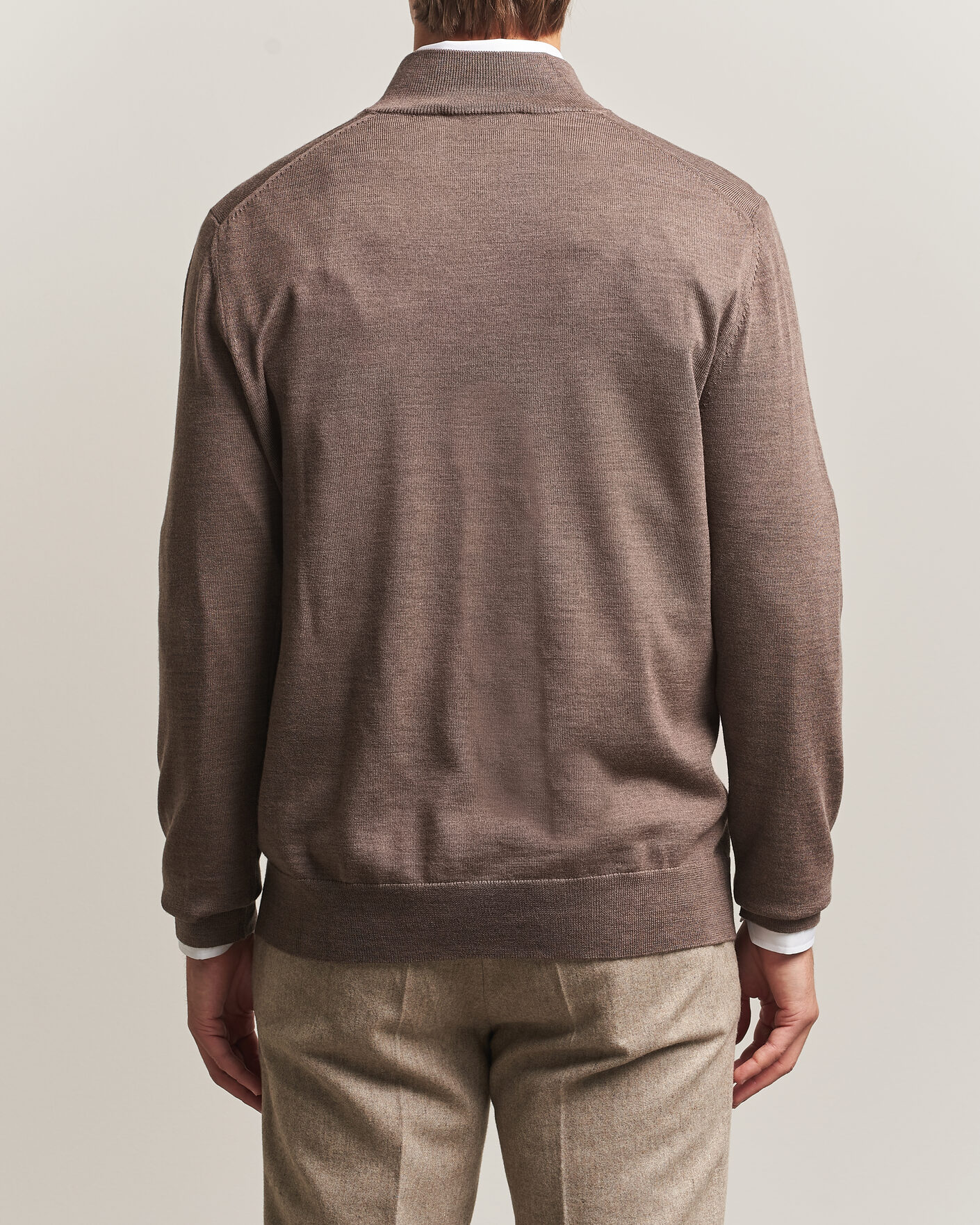 Heren | Truien | Charles Tyrwhitt | Pure Merino Zip Neck Jumper Mocha