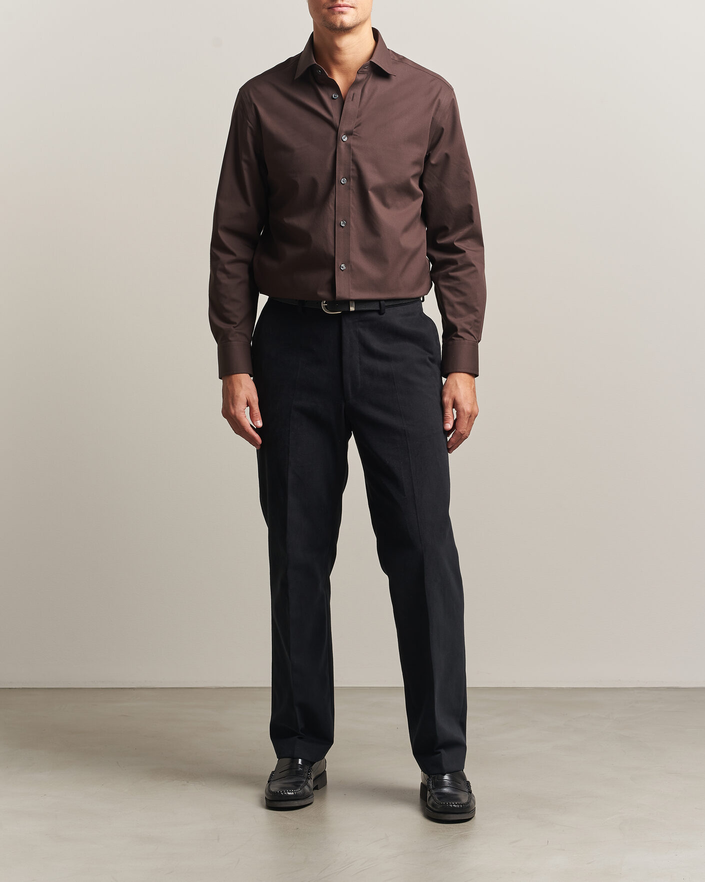 Heren | Overhemden | Charles Tyrwhitt | Slim Fit Non Iron Poplin Cut Away Shirt Chocolate