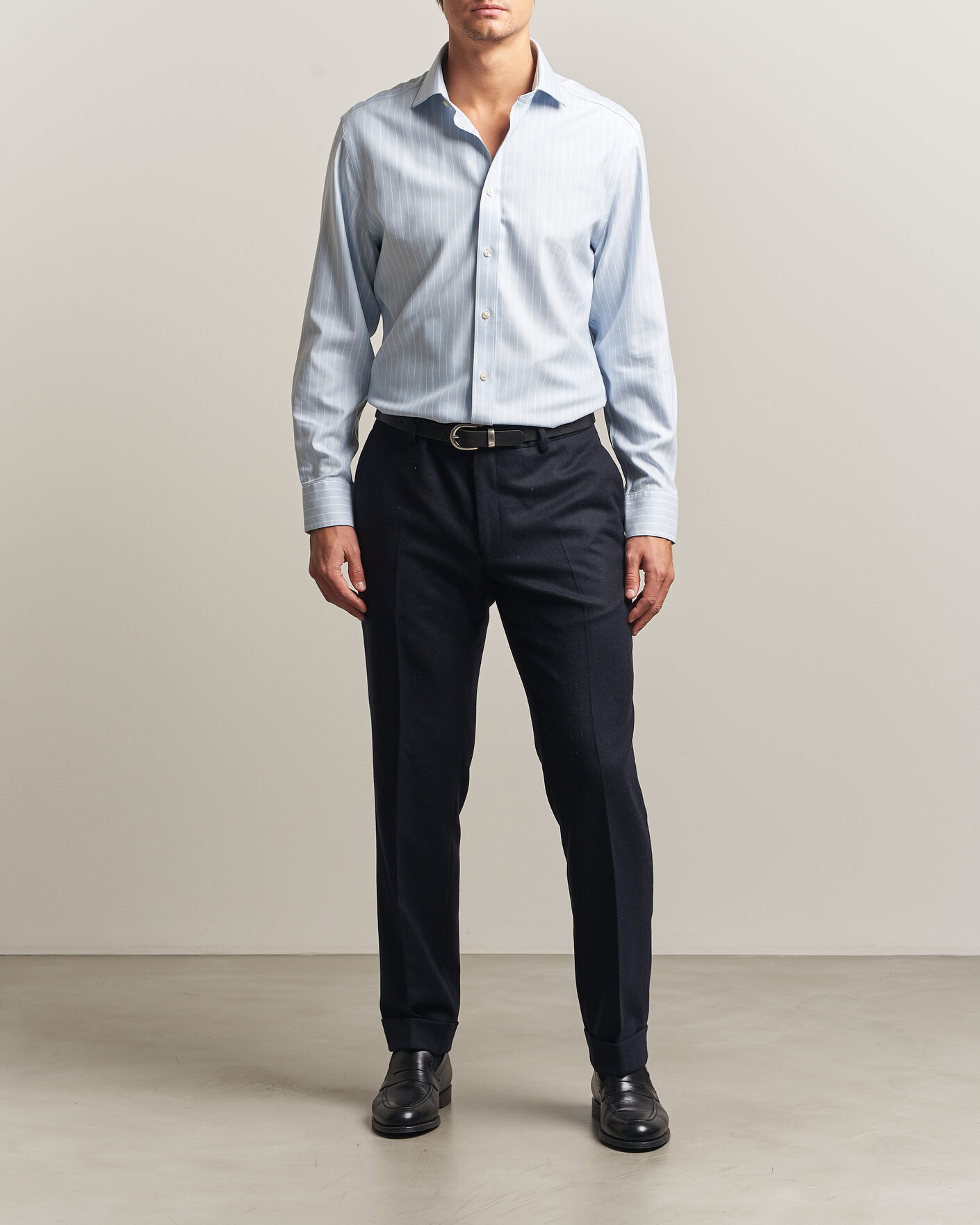 Heren | Overhemden | Charles Tyrwhitt | Slim Fit Non Iron Herringbone Stripe Shirt Light Blue