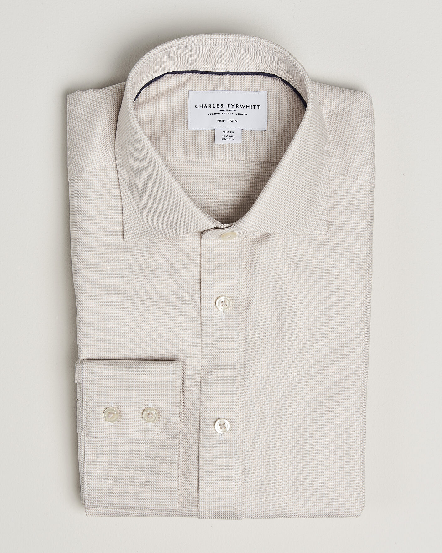 Heren | Overhemden | Charles Tyrwhitt | Slim Fit Non Iron Trafalgar Weave Shirt Stone