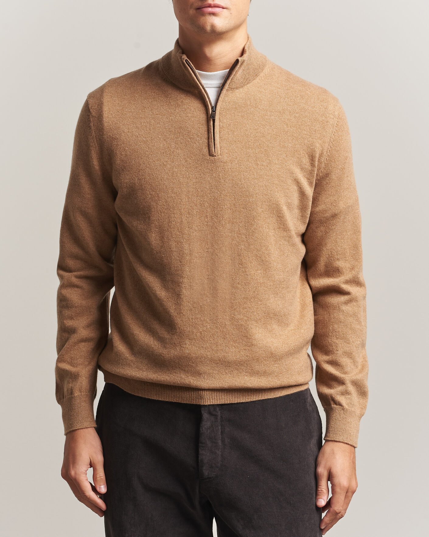 Heren | Truien | Charles Tyrwhitt | Pure Cashmere Zip Neck Jumper Tan
