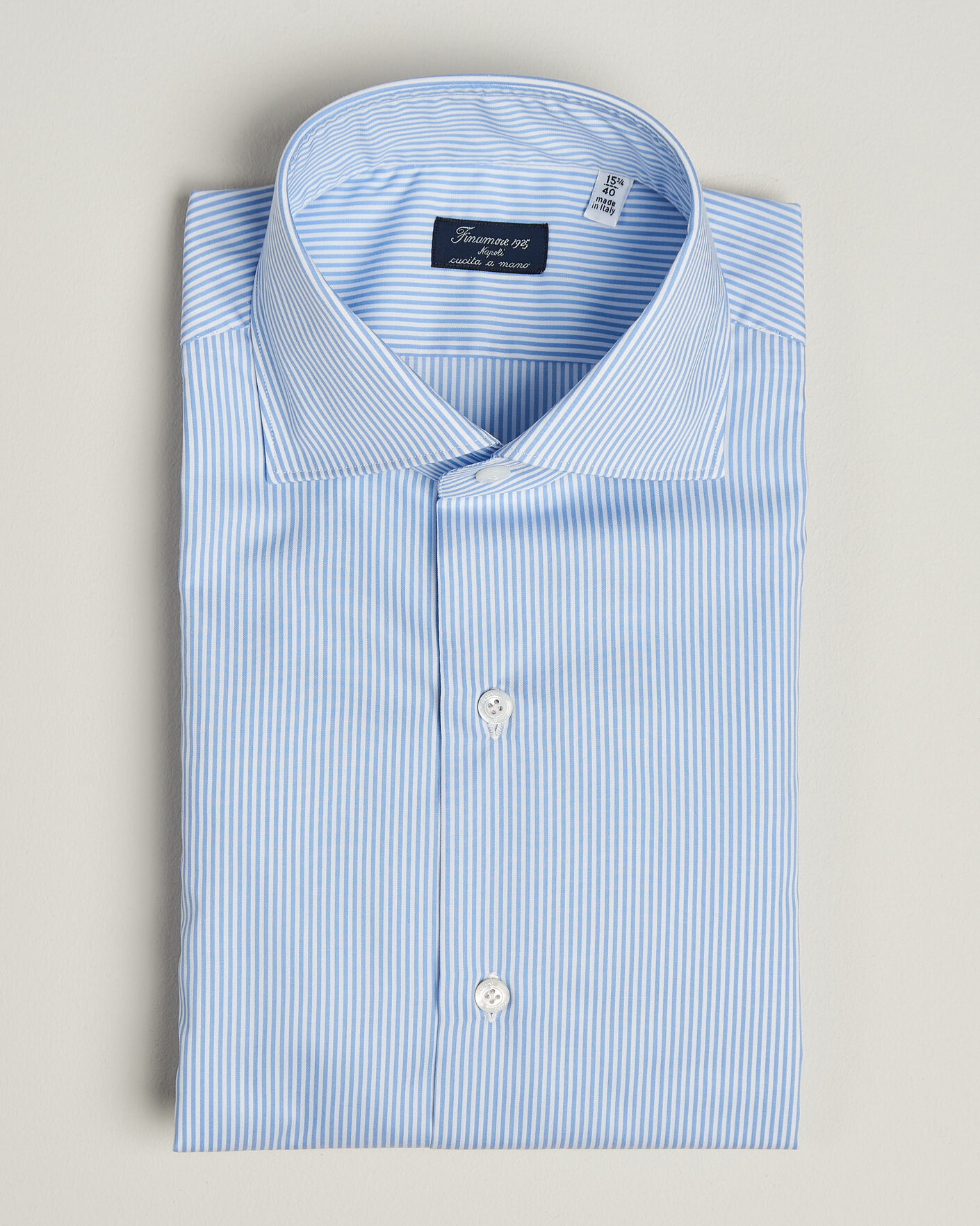 Heren | Overhemden | Finamore Napoli | Milano Slim Traveller Cotton Shirt Blue Stripe