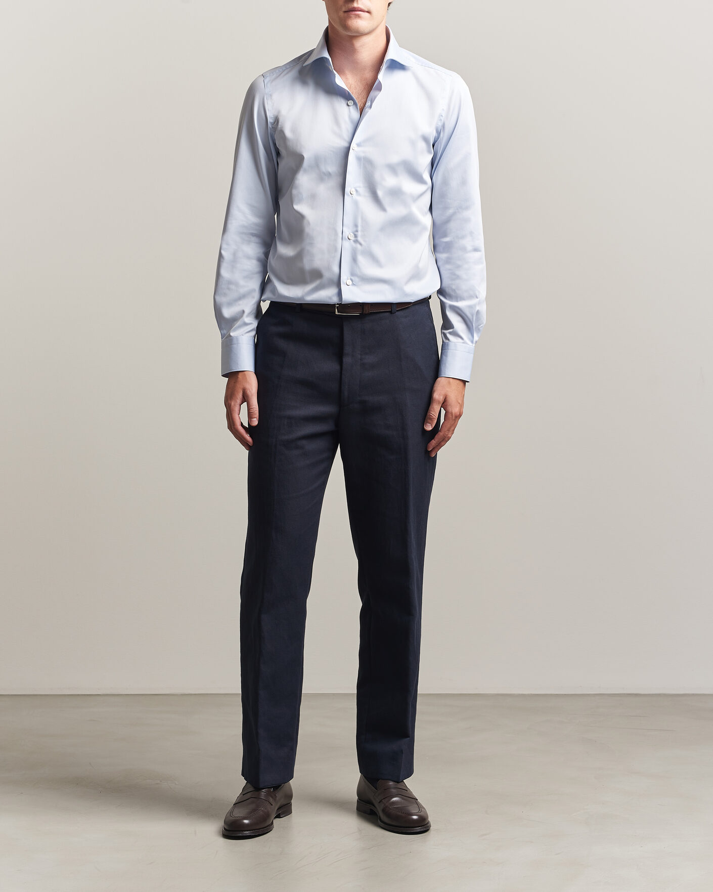 Heren | Overhemden | Finamore Napoli | Milano Slim Traveller Cotton Shirt Light Blue