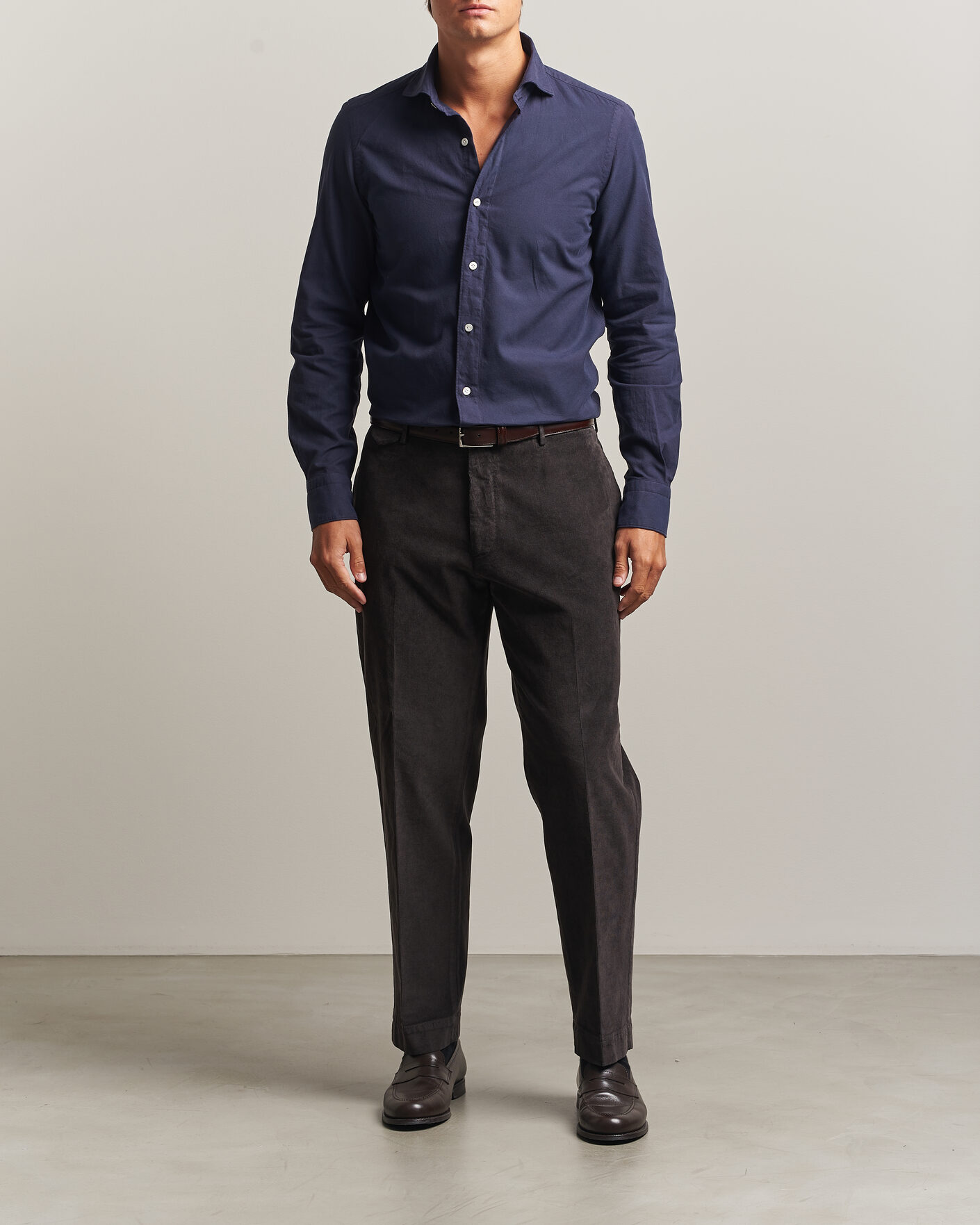 Heren | Overhemden | Finamore Napoli | Gaeta Flannel Sport Shirt Navy