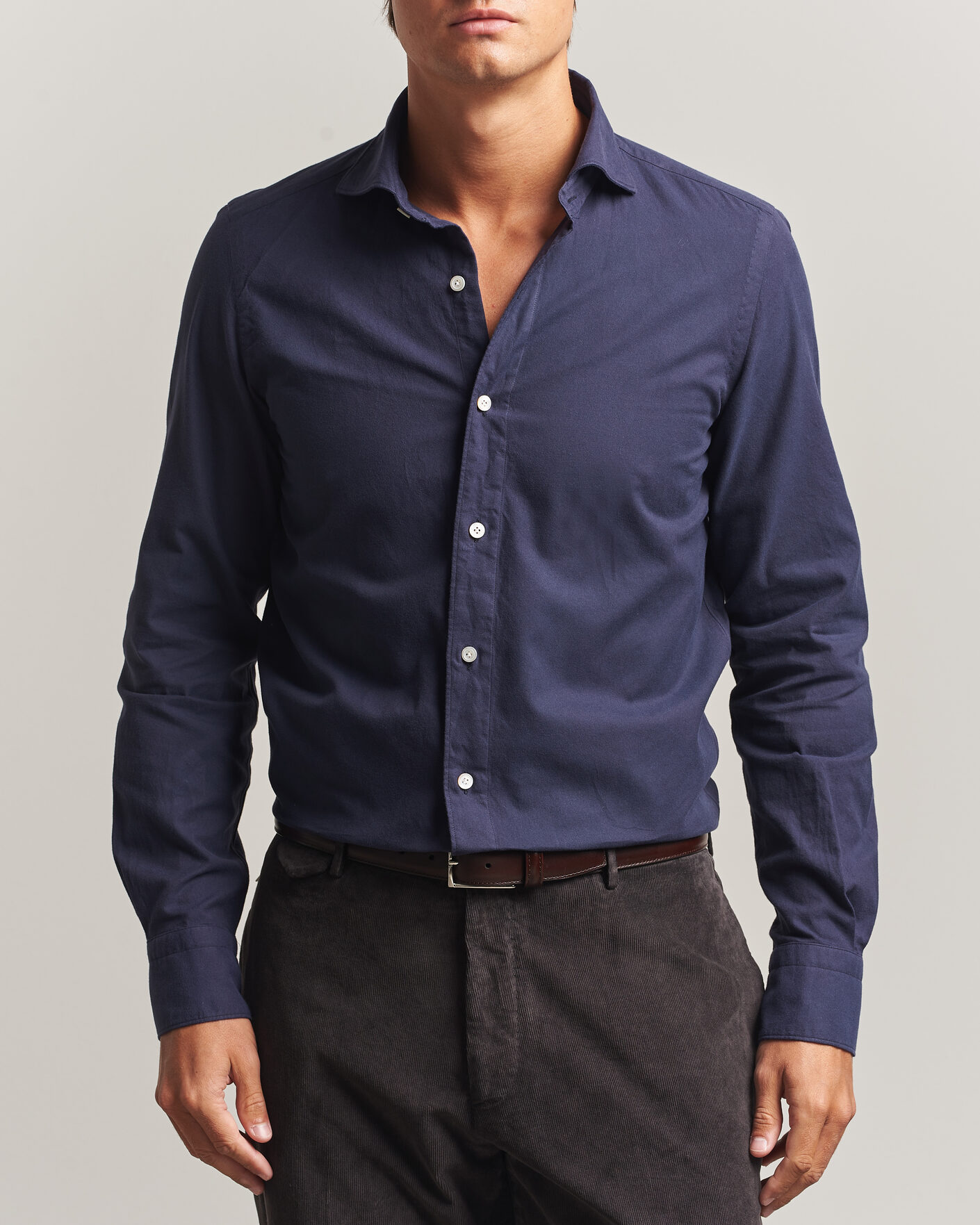 Heren | Overhemden | Finamore Napoli | Gaeta Flannel Sport Shirt Navy