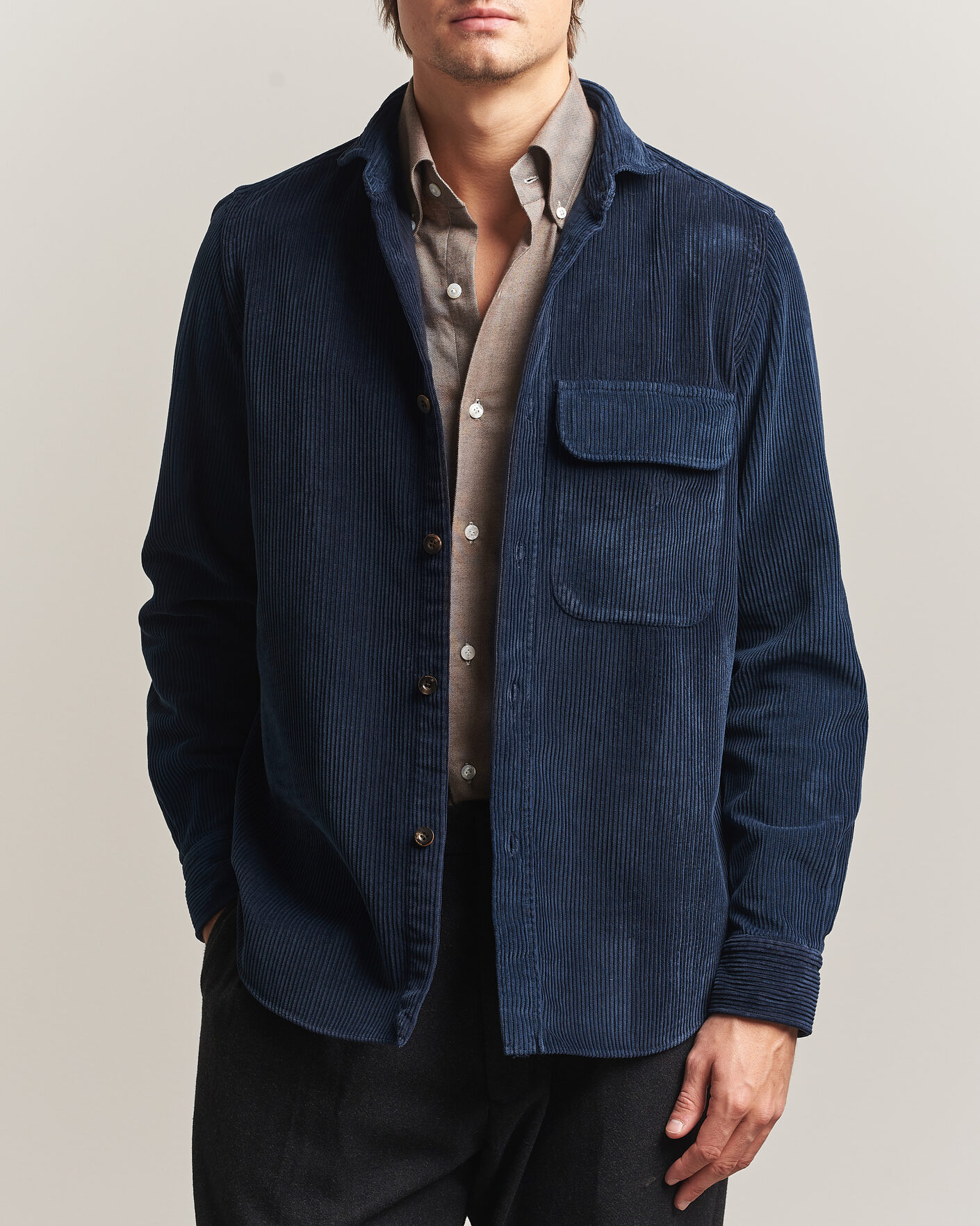Heren | Overhemden | Finamore Napoli | Garment Dyed Corduroy Overshirt Navy