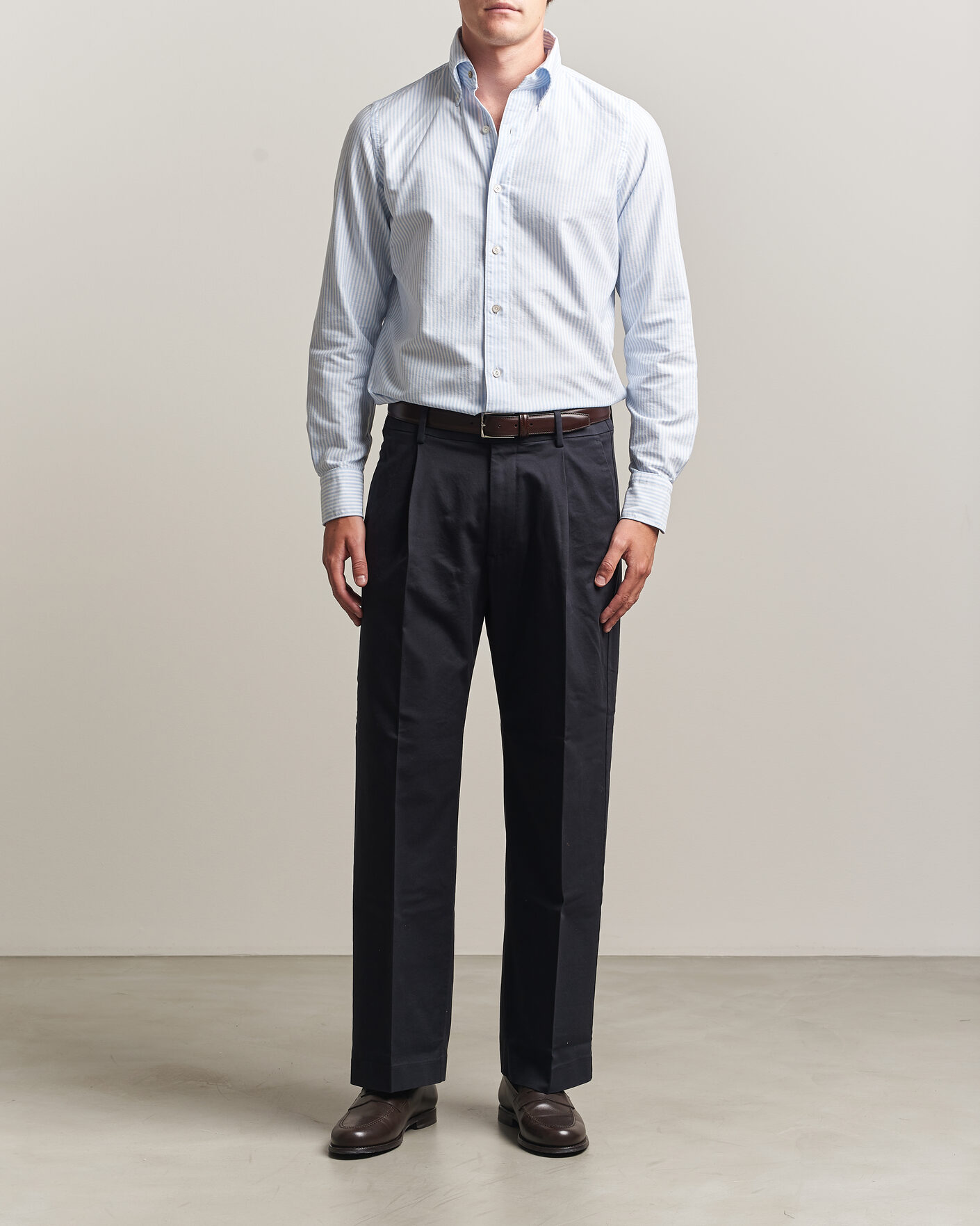 Heren | Overhemden | Finamore Napoli | Gaeta Oxford Button Down Shirt Light Blue Stripe