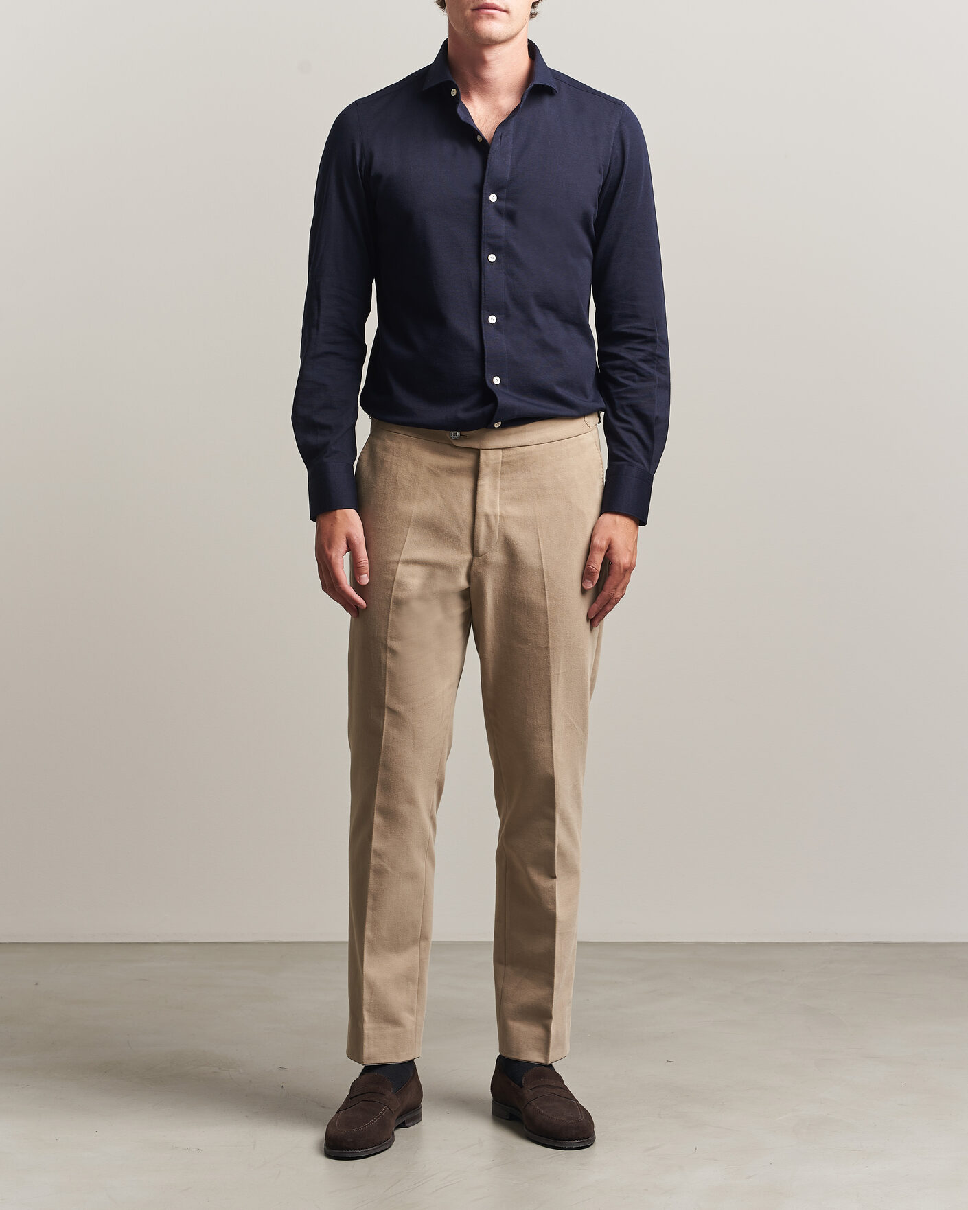 Heren | Overhemden | Finamore Napoli | Cotton/Cashmere Jersey Shirt Navy