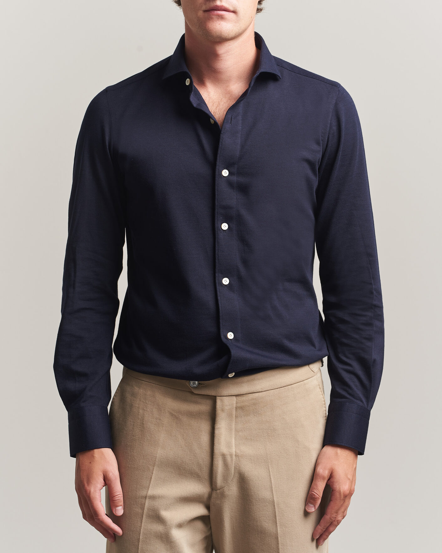 Heren | Overhemden | Finamore Napoli | Cotton/Cashmere Jersey Shirt Navy