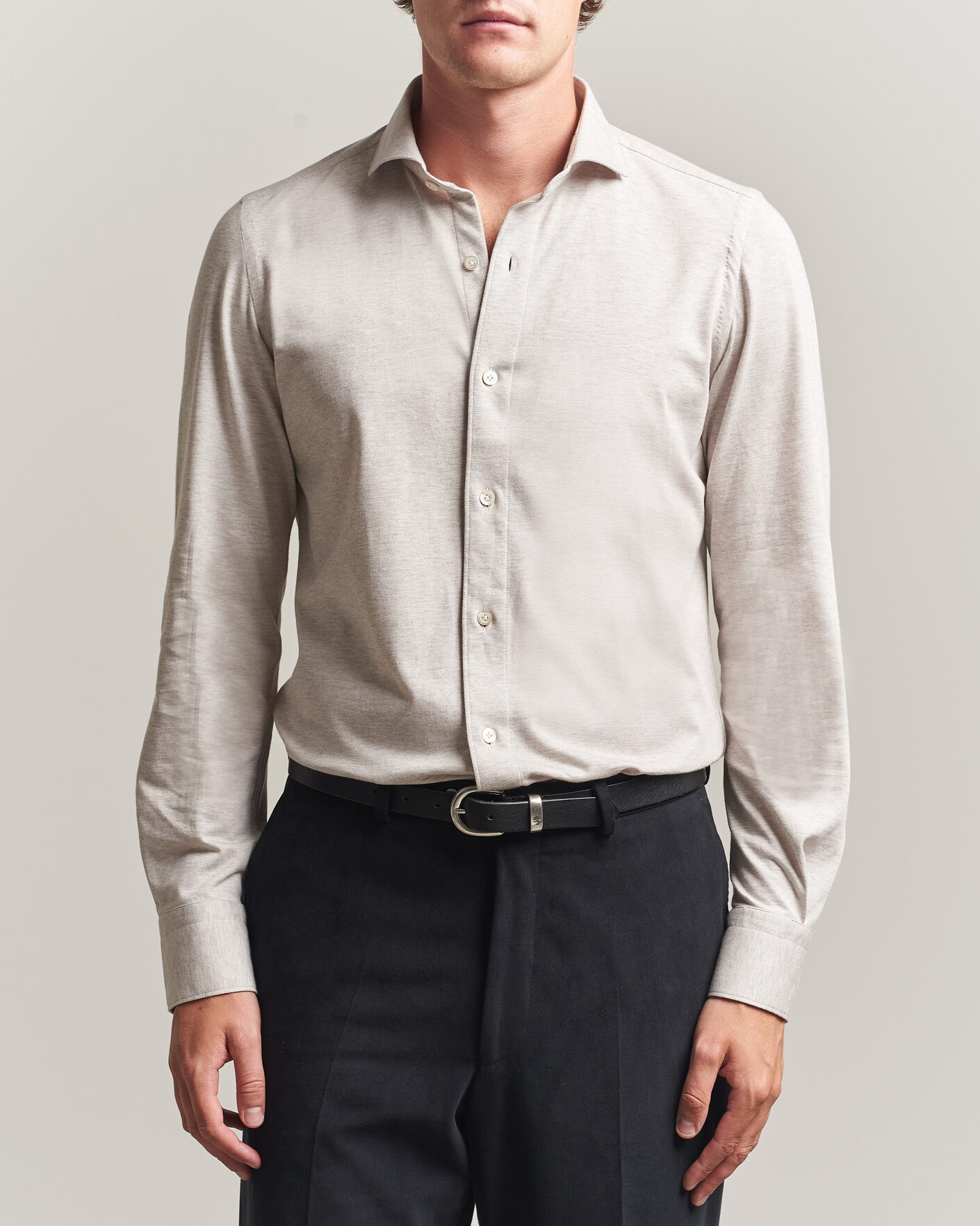 Heren | Overhemden | Finamore Napoli | Cotton/Cashmere Jersey Shirt Beige