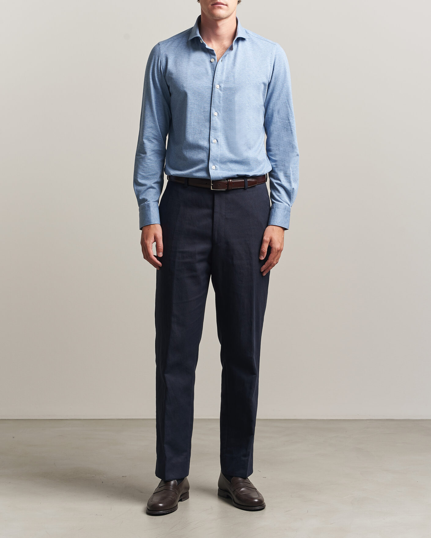 Heren | Overhemden | Finamore Napoli | Cotton/Cashmere Jersey Shirt Light Blue