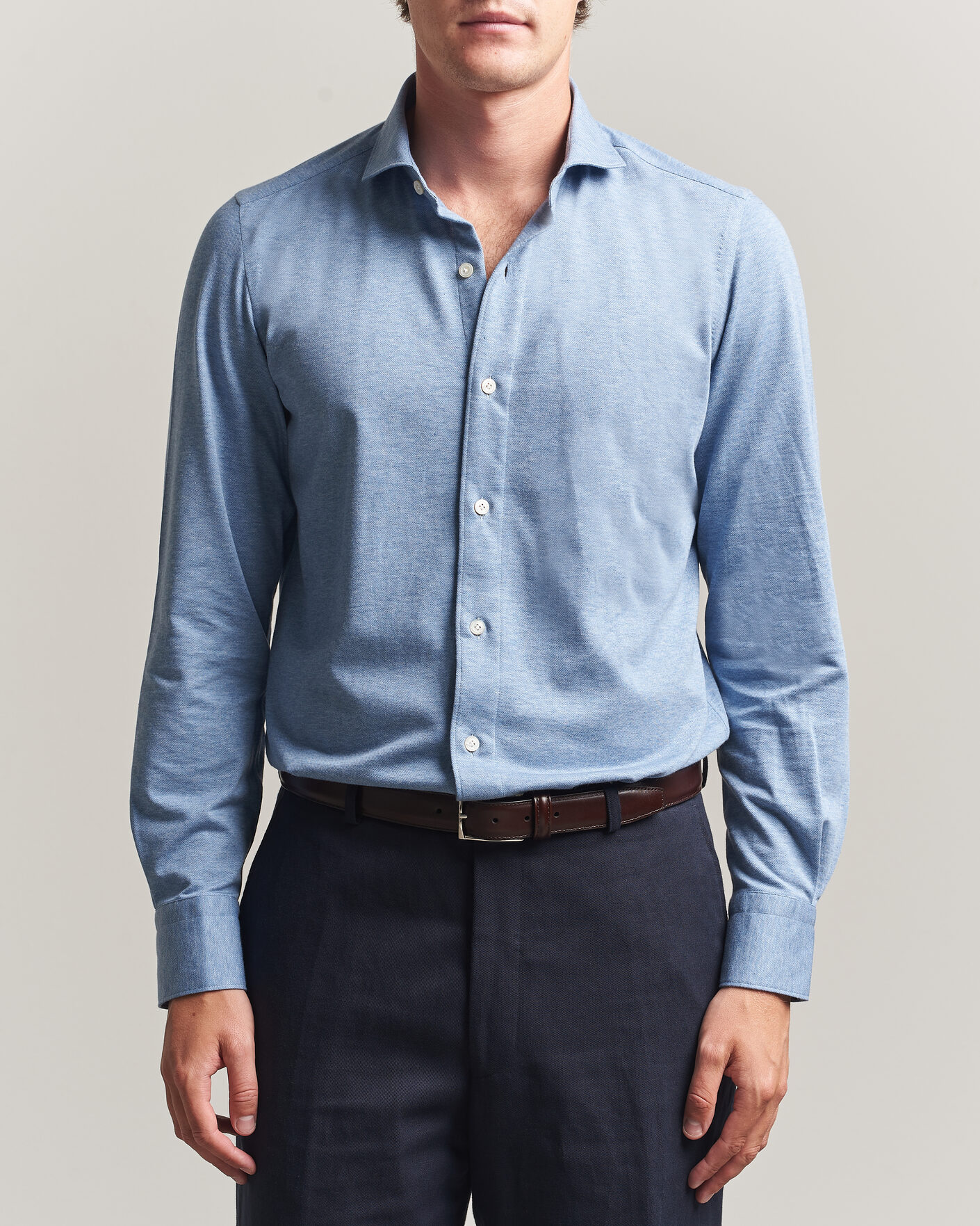 Heren | Overhemden | Finamore Napoli | Cotton/Cashmere Jersey Shirt Light Blue